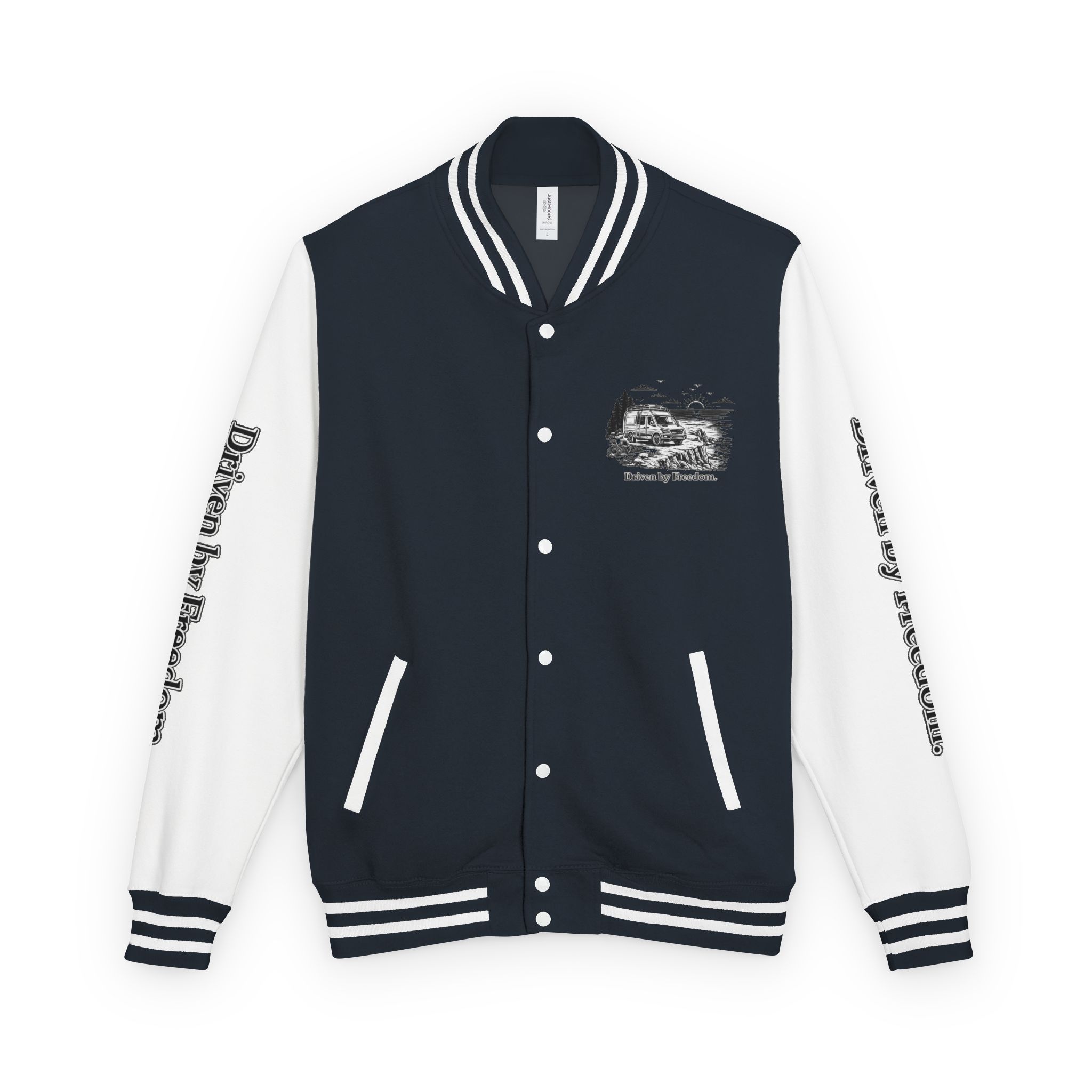 Unisex Heavyweight Letterman Jacket — "Driven By freedom" Travel Varsity Coat