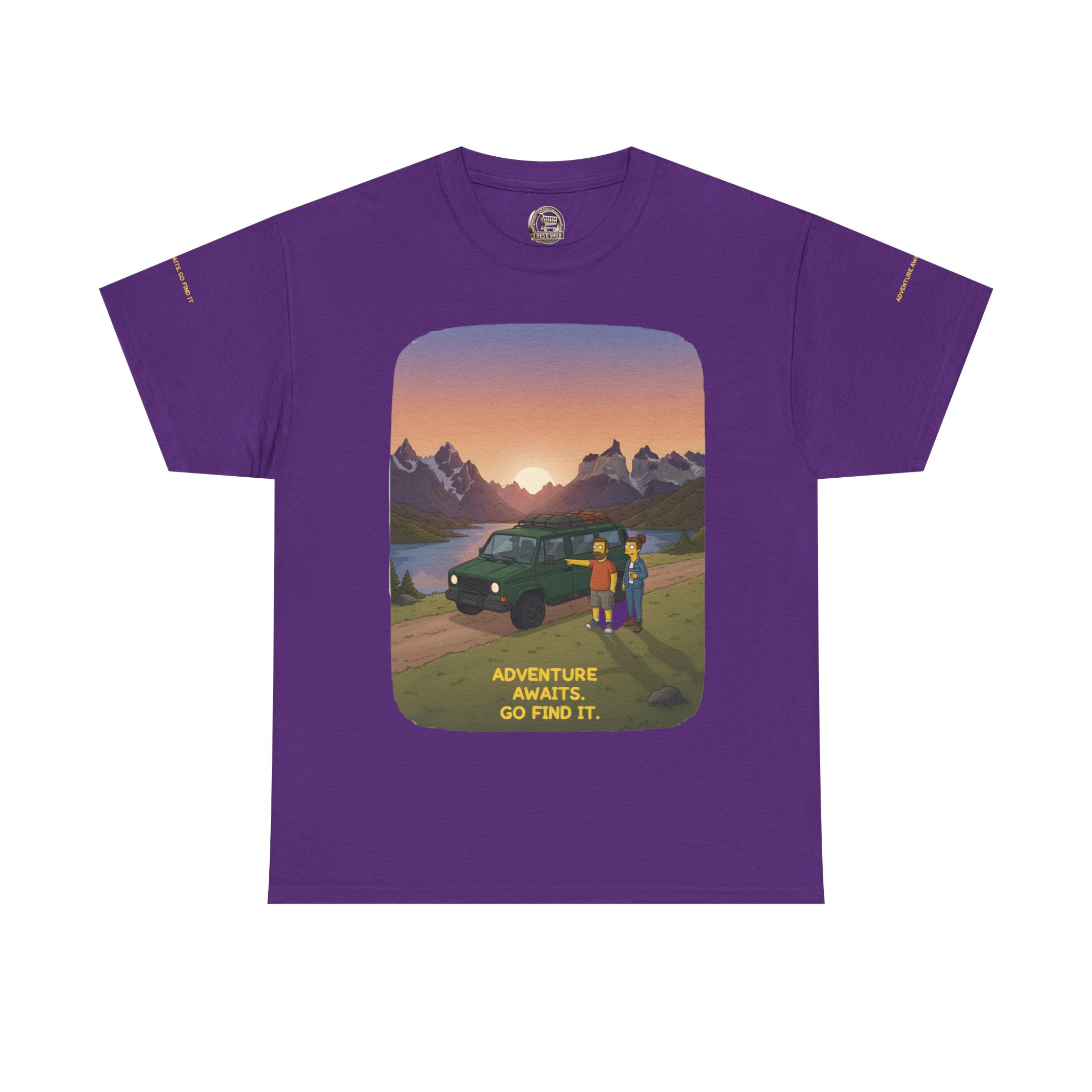 Unisex Heavy Cotton Tee — "Adventure Awaits-Go Find It" Design Sitcom-Line