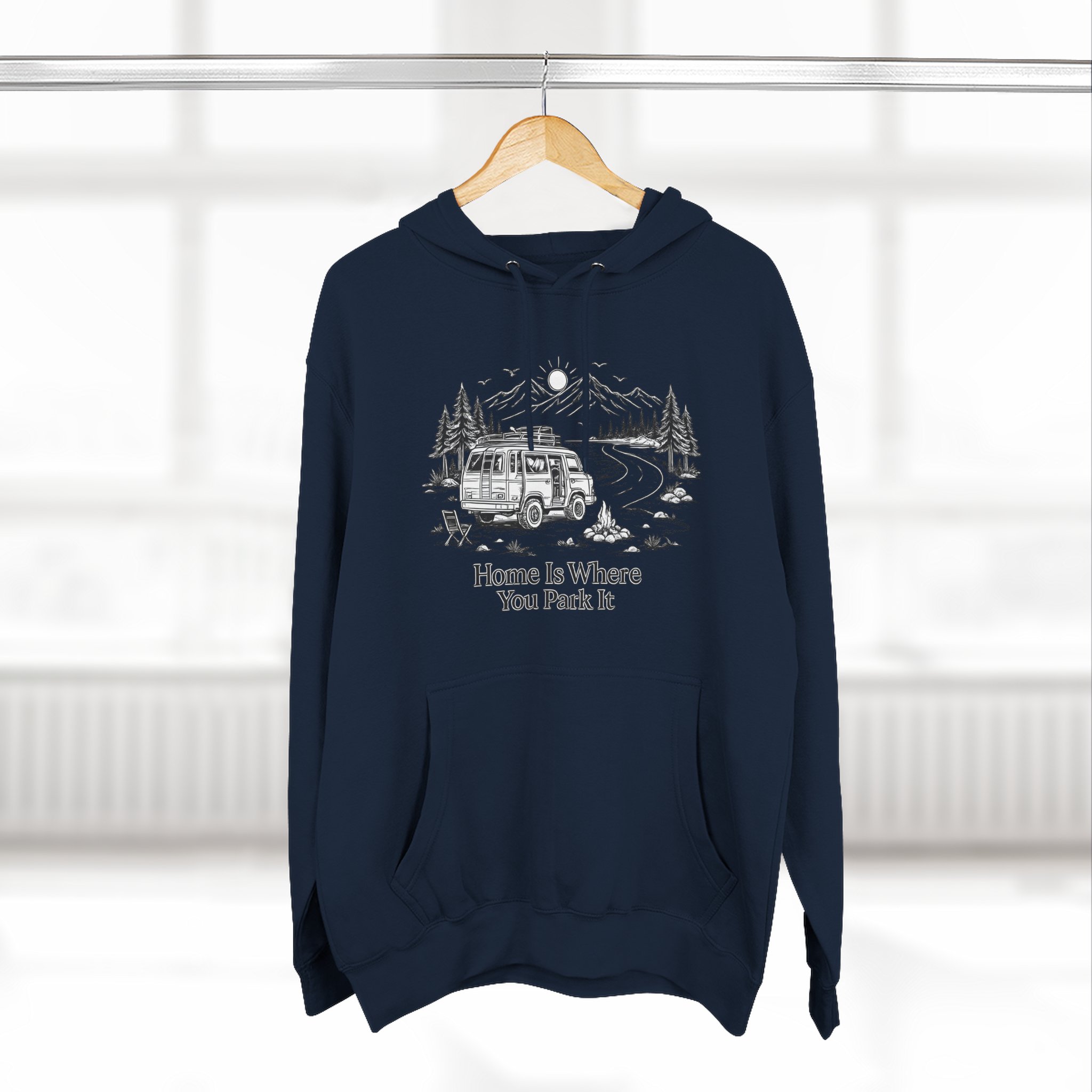 6856913691163885135_2048.jpeg Three-Panel Fleece Hoodie - "Home Is Where You Park It" Design Minimal-Line