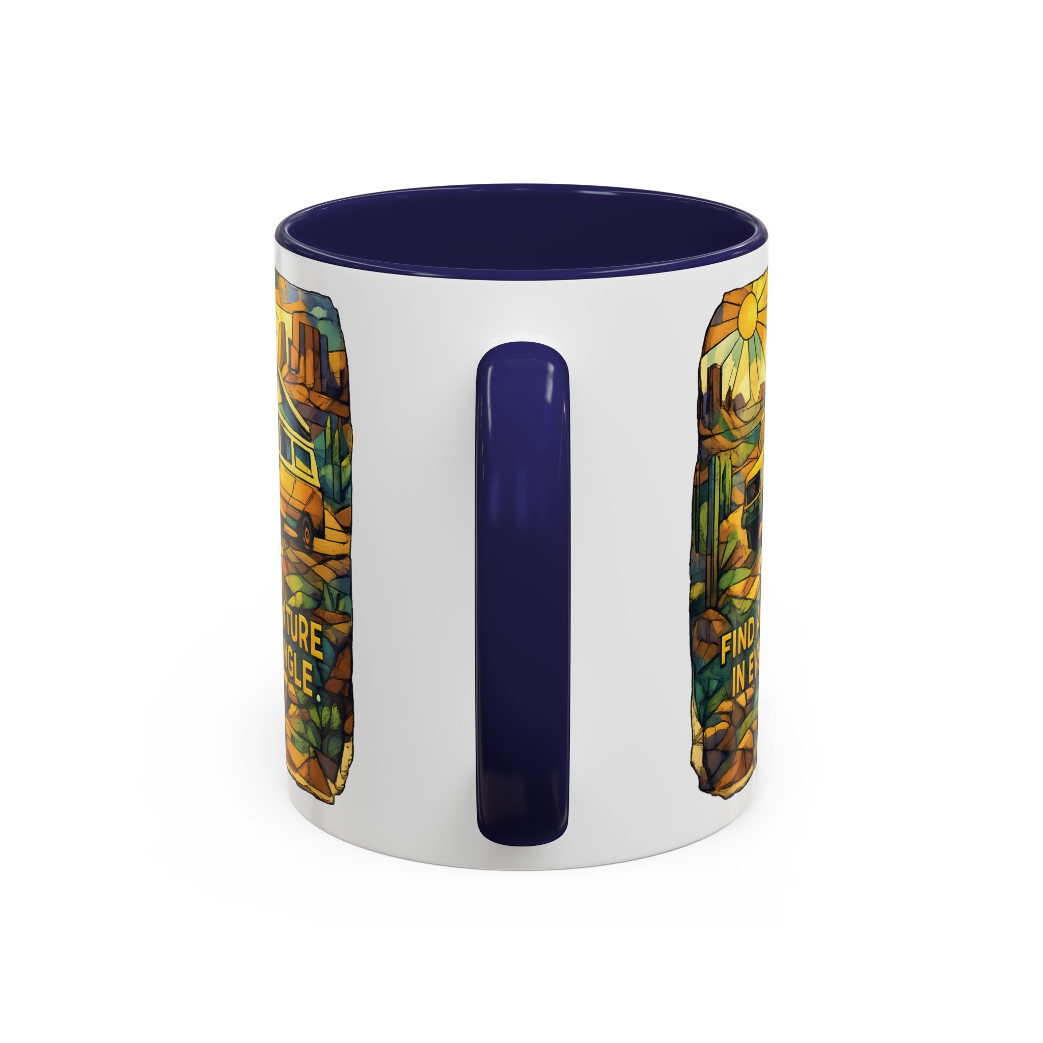 Accent Coffee Mug (11, 15oz) — "Find Adventure In Every Corner" Design Cubic-Line