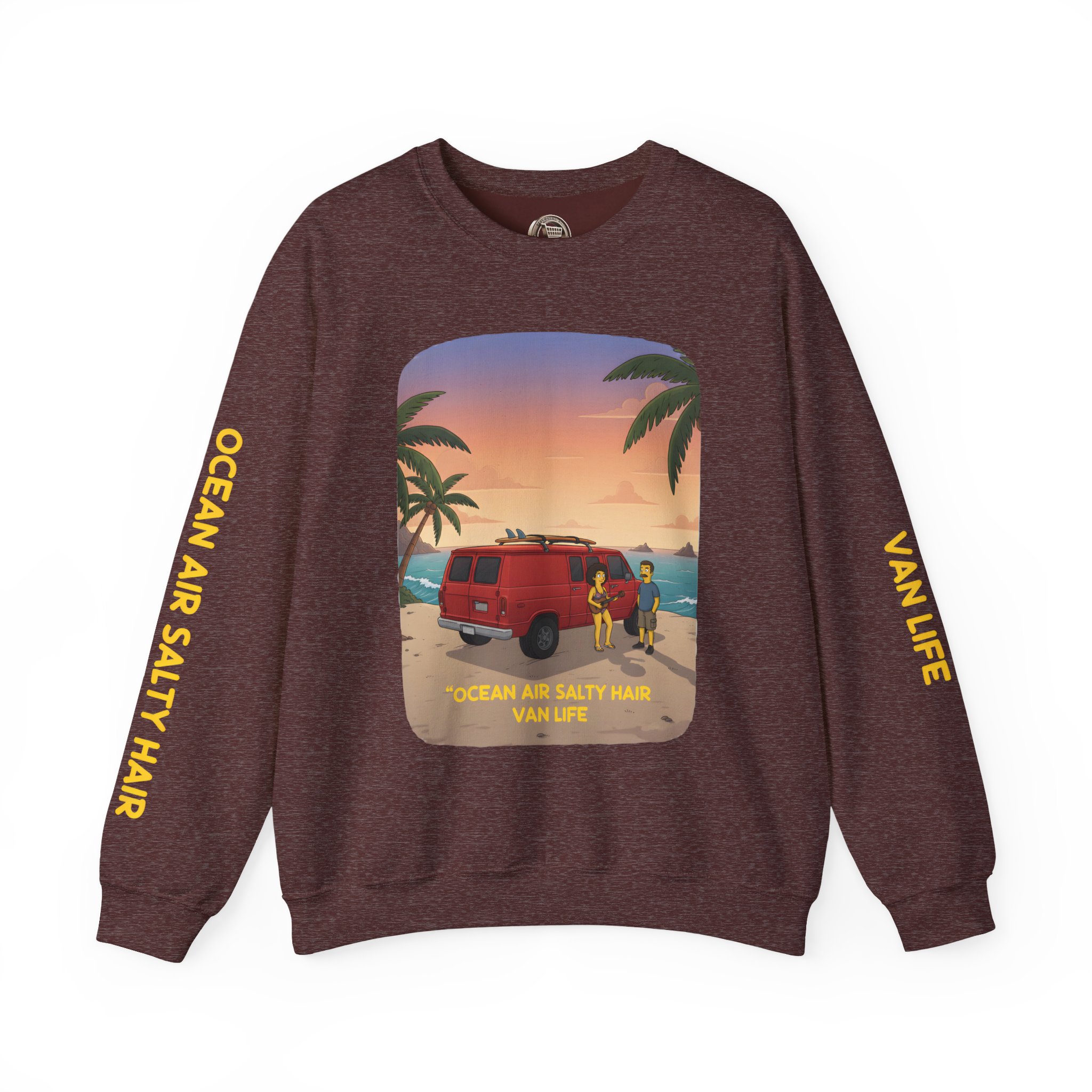 Unisex Heavy Blend™ Crewneck Sweatshirt — "Ocean Air Salty Hair Van Life" Design Sitcom-Line