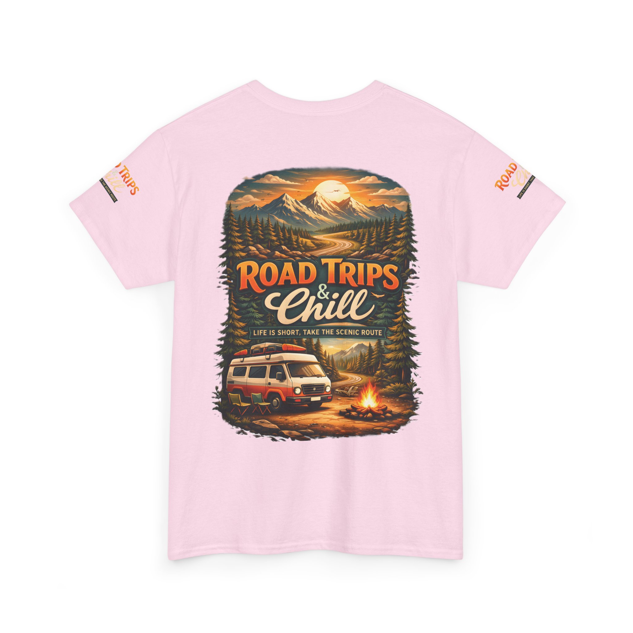 Unisex Heavy Cotton Tee — "Road Trips & Chill" Design Scenic-Line