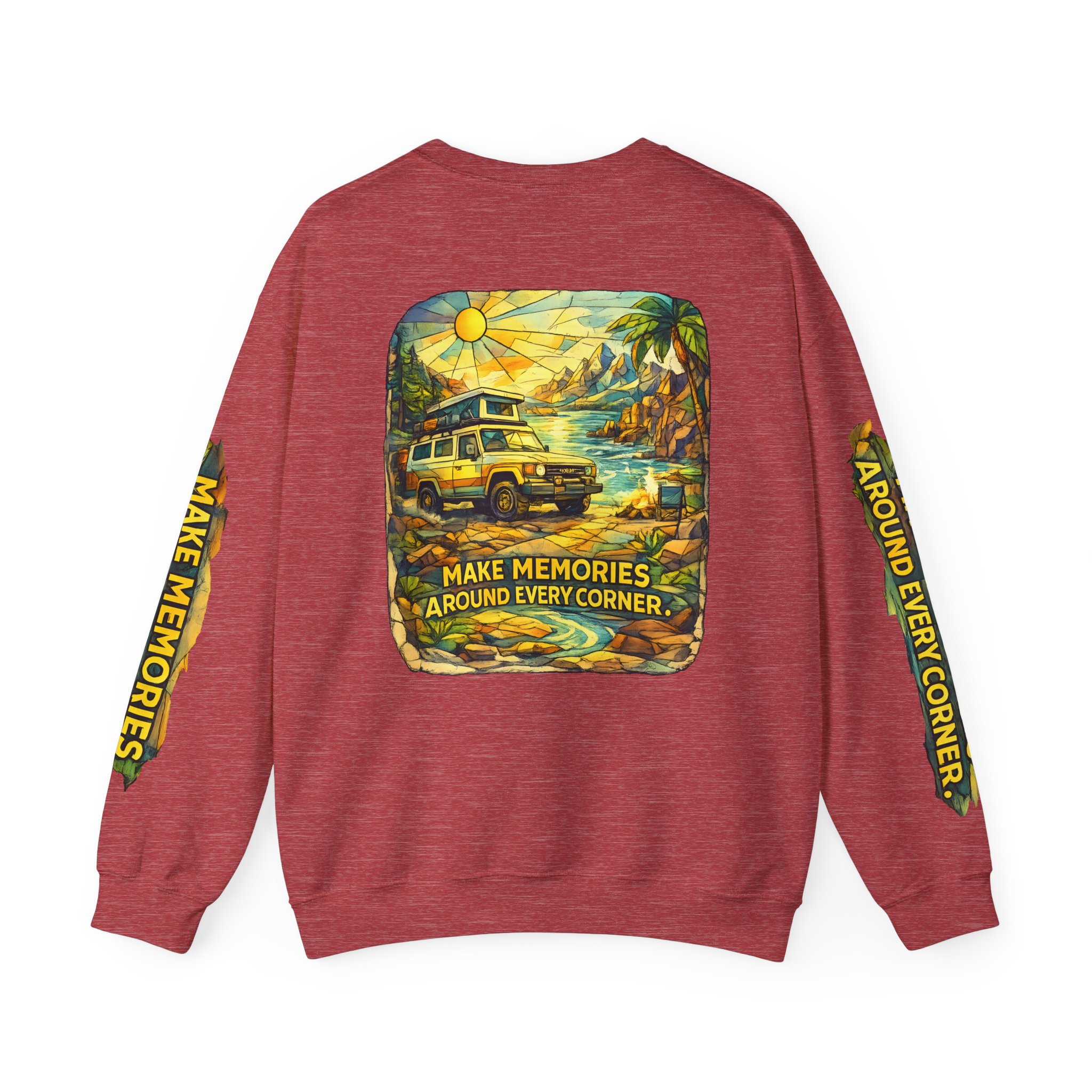 Unisex Heavy Blend™ Crewneck Sweatshirt — "Make Memories Around Every Corner" Design Cubic-Line