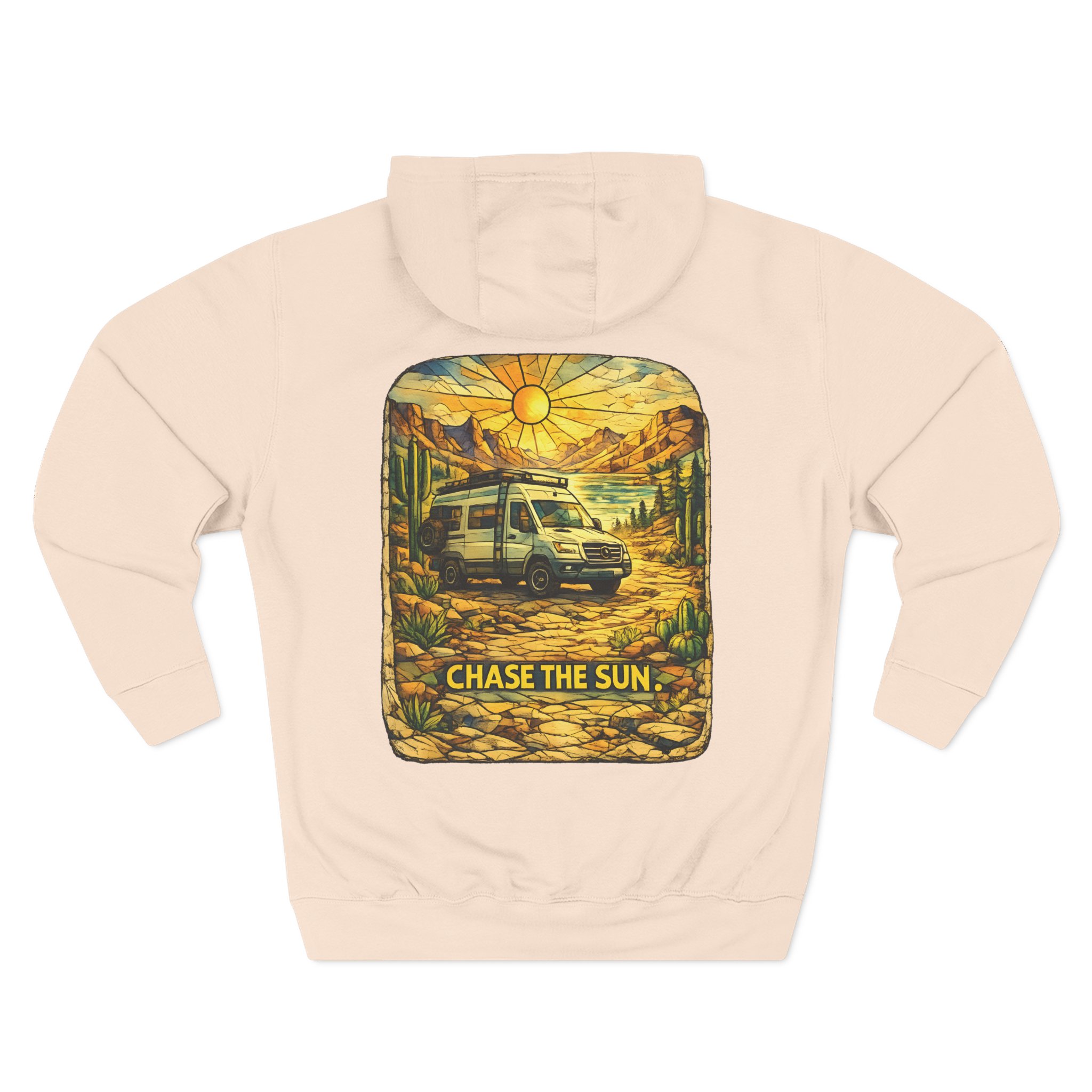 Three-Panel Fleece Hoodie - "Chase The Sun" Design Cubic-Line