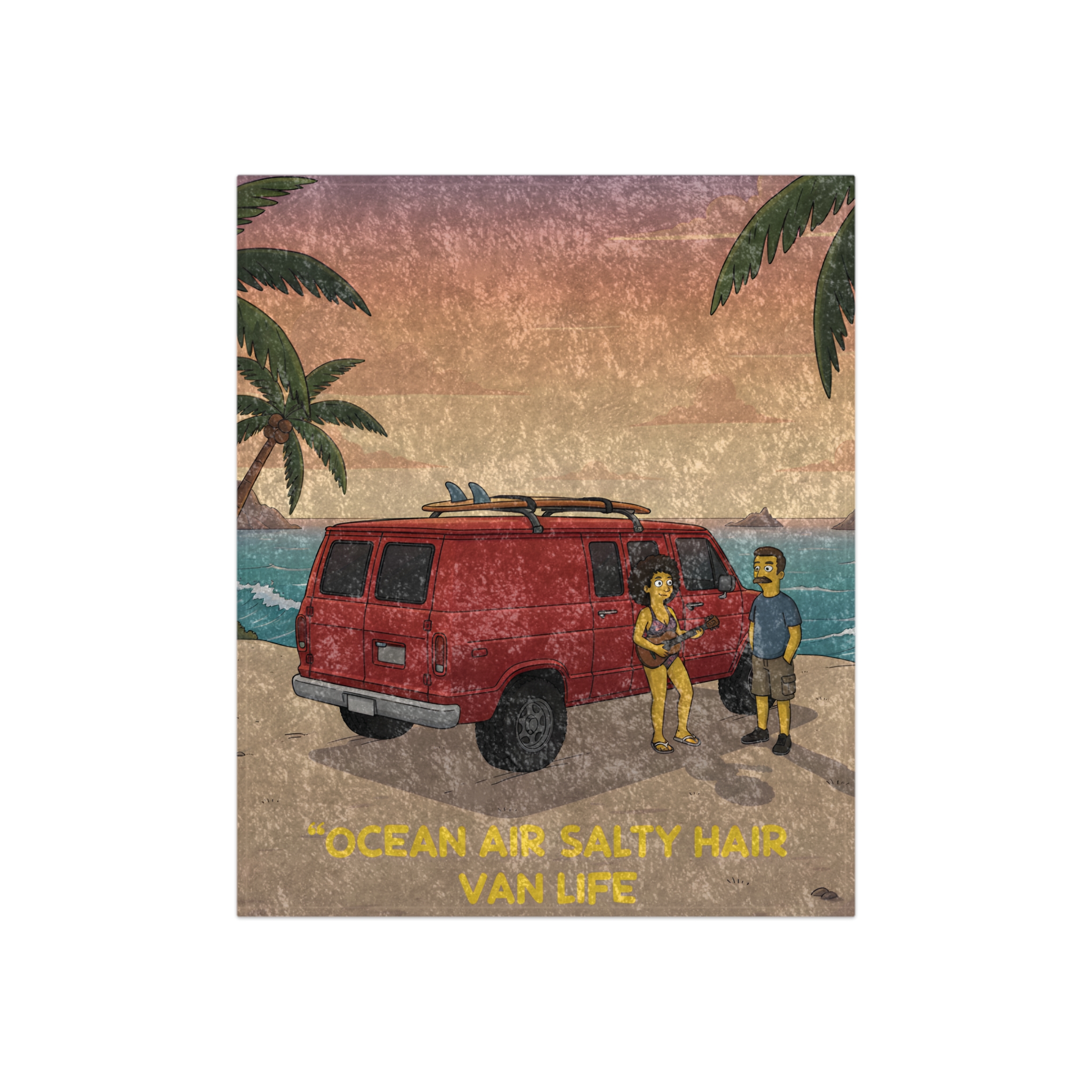 Crushed Velvet Blanket —"Ocean Air Salty Hair Van Life" Design Sitcom-Line (Campervan)