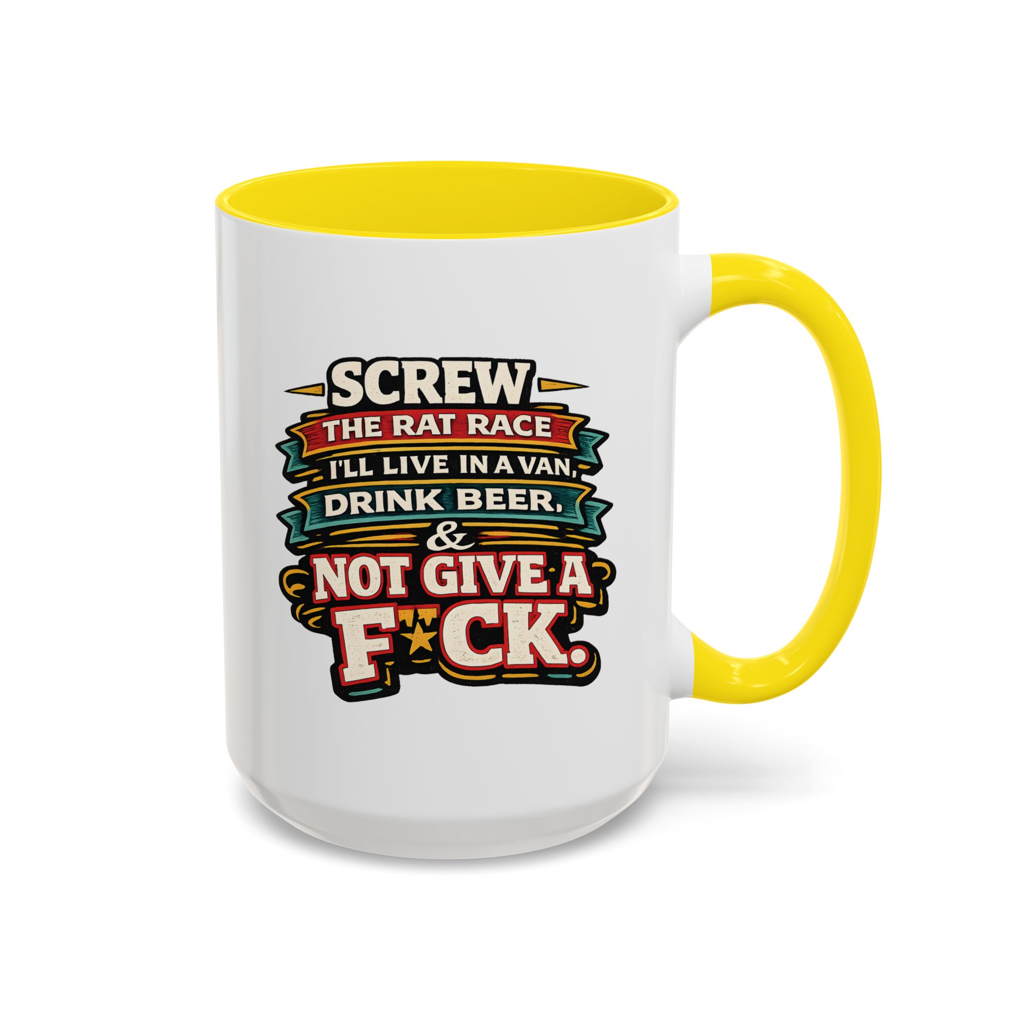 Accent Coffee Mug (11, 15oz) — "Screw The Rat Race" Design F**K-Line