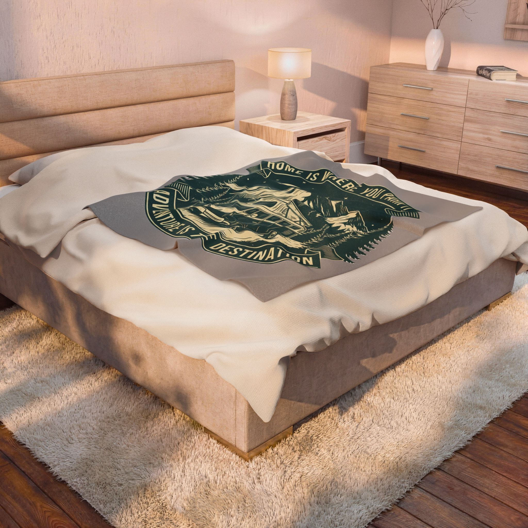 Velveteen Blanket —"Home Is Where You Park It-Adventure is the destination" Camper Throw