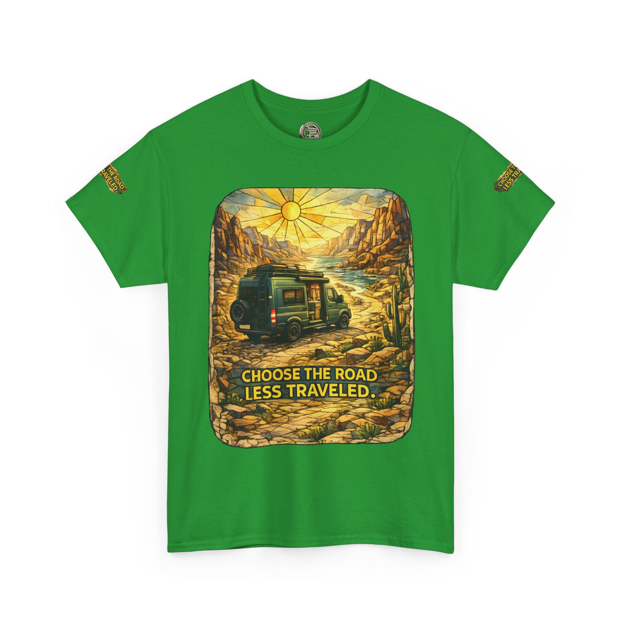 Unisex Heavy Cotton Tee — "Choose The Road Less Traveled" Design Cubic-Line