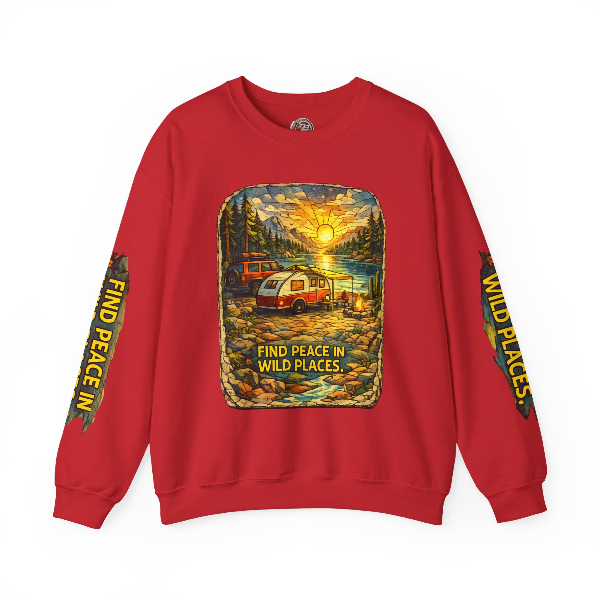 Unisex Heavy Blend™ Crewneck Sweatshirt — "Find Peace In Wild Places" Design Cubic-Line