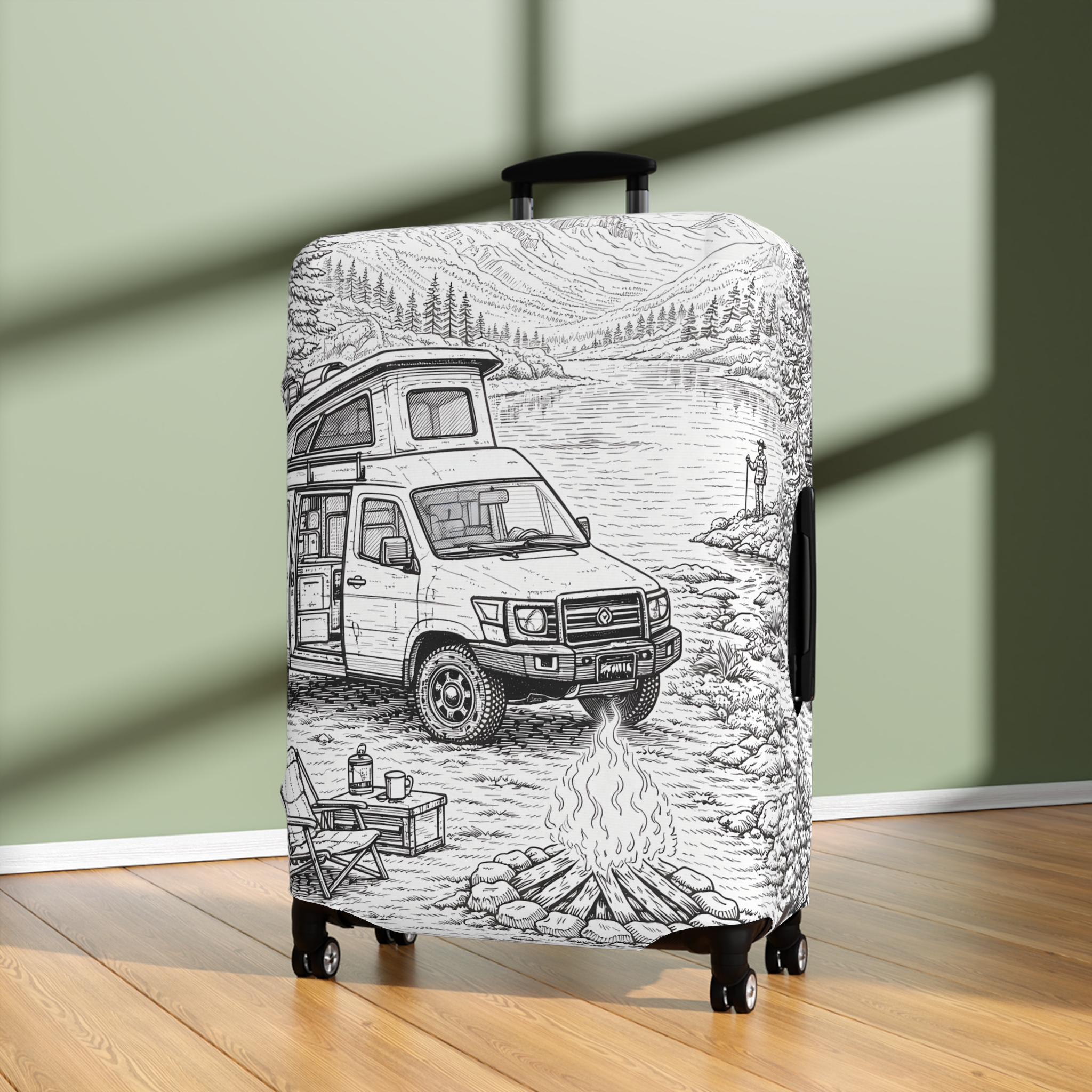 Luggage Cover — Adventure Camper Sketch Travel Suitcase