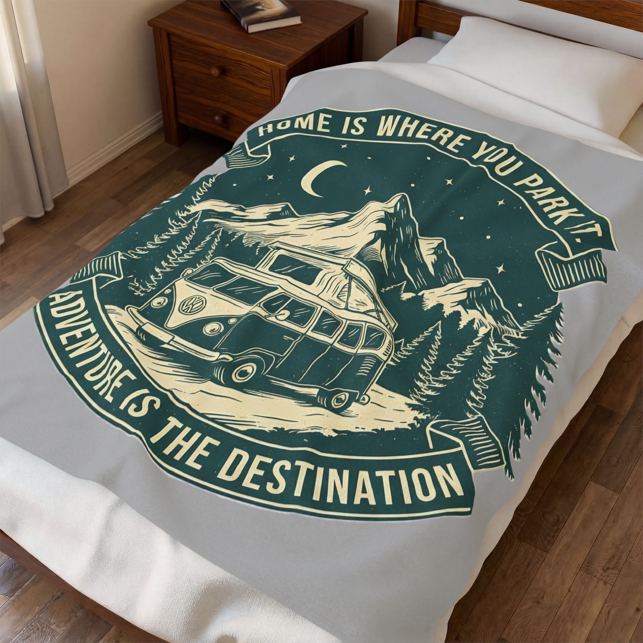 Velveteen Blanket —"Home Is Where You Park It-Adventure is the destination" Camper Throw