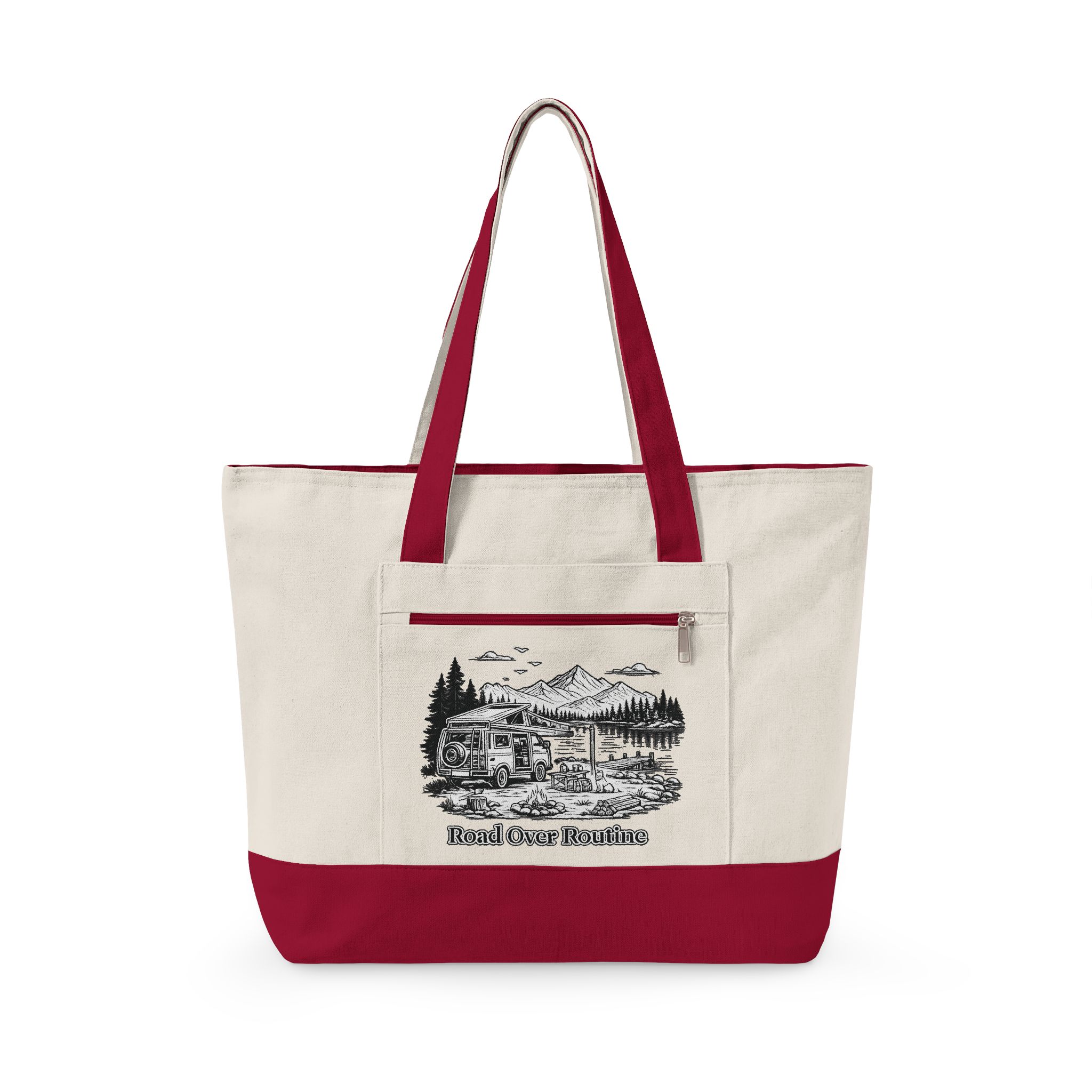 Zippered Canvas Tote — "Road Over Routine" (Design Minimal-Line)