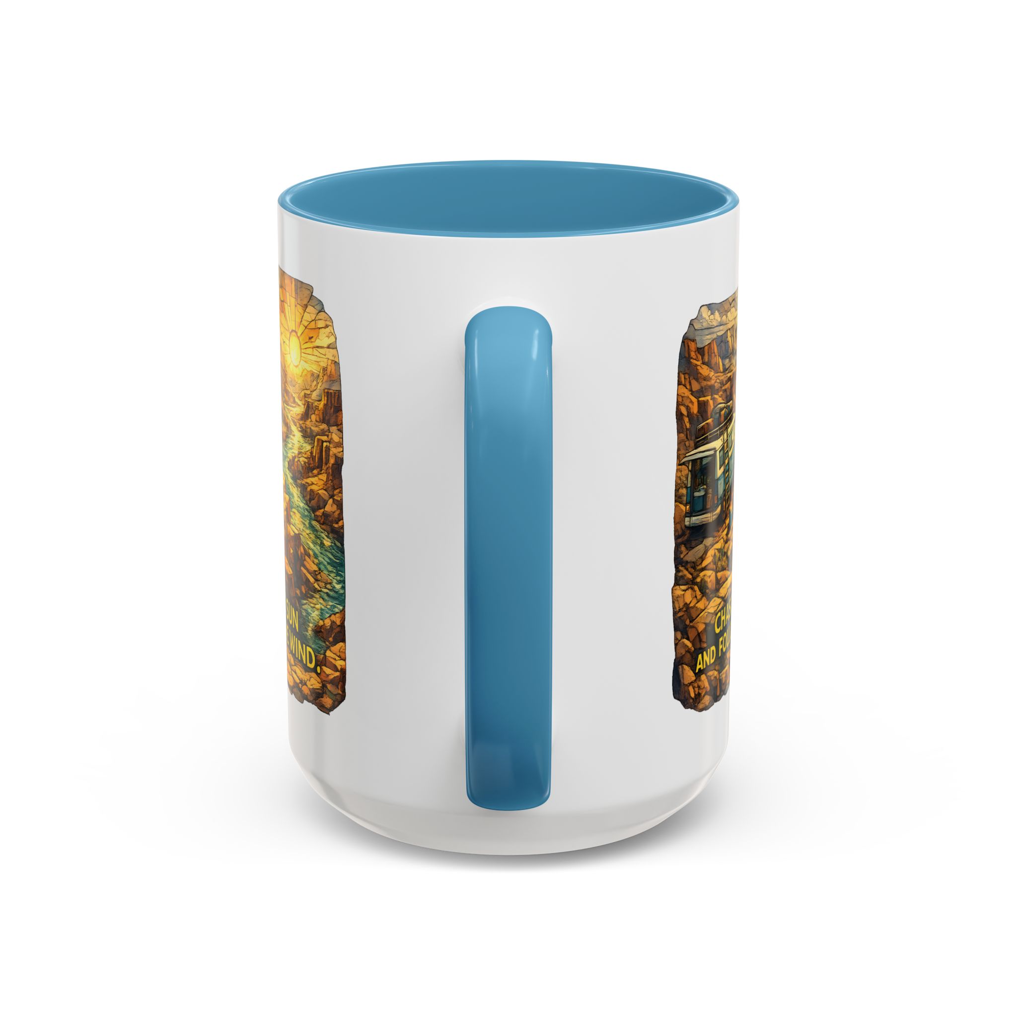Accent Coffee Mug (11, 15oz) — "Chase The Sun And Follow The Wind" Design Cubic-Line