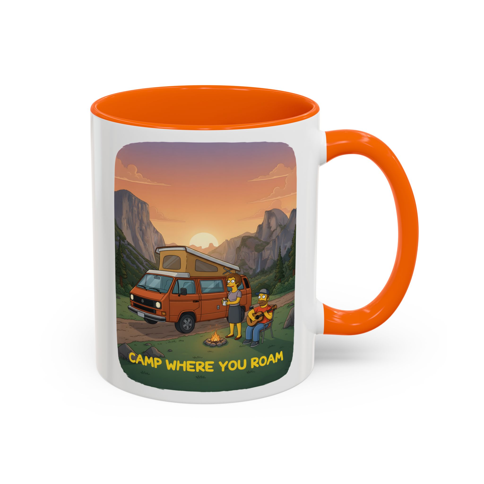 Accent Coffee Mug (11, 15oz) — "Camp Where You Roam" Design Sitcom-Line