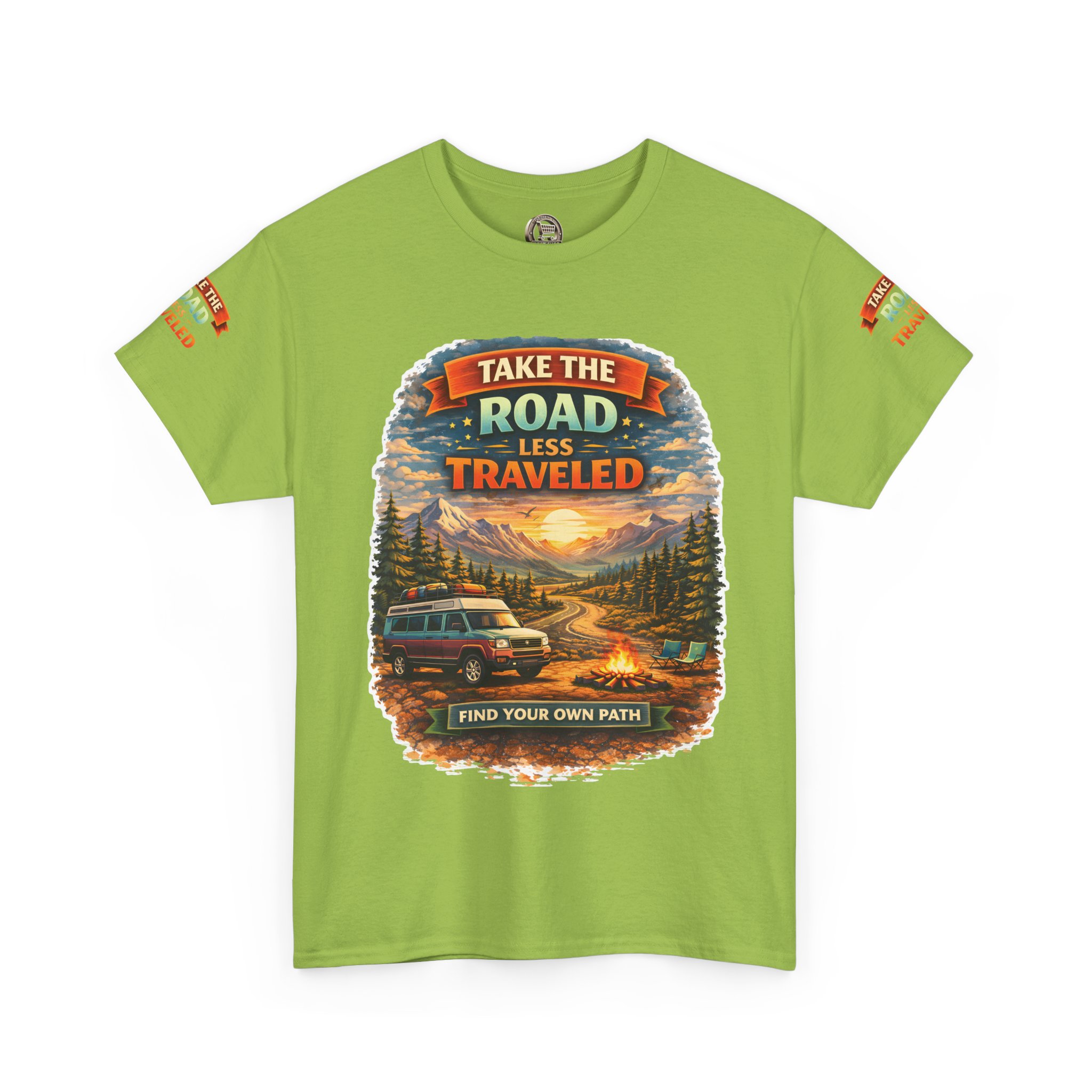 Unisex Heavy Cotton Tee — "Take The Road Less Traveled" Design Scenic-Line