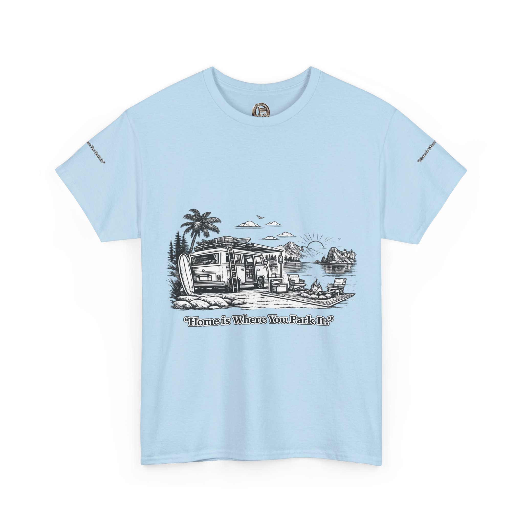 6891367764784266973_2048.jpeg Unisex Heavy Cotton Tee — "Home Is Where You Park It" Design Minimal-Line