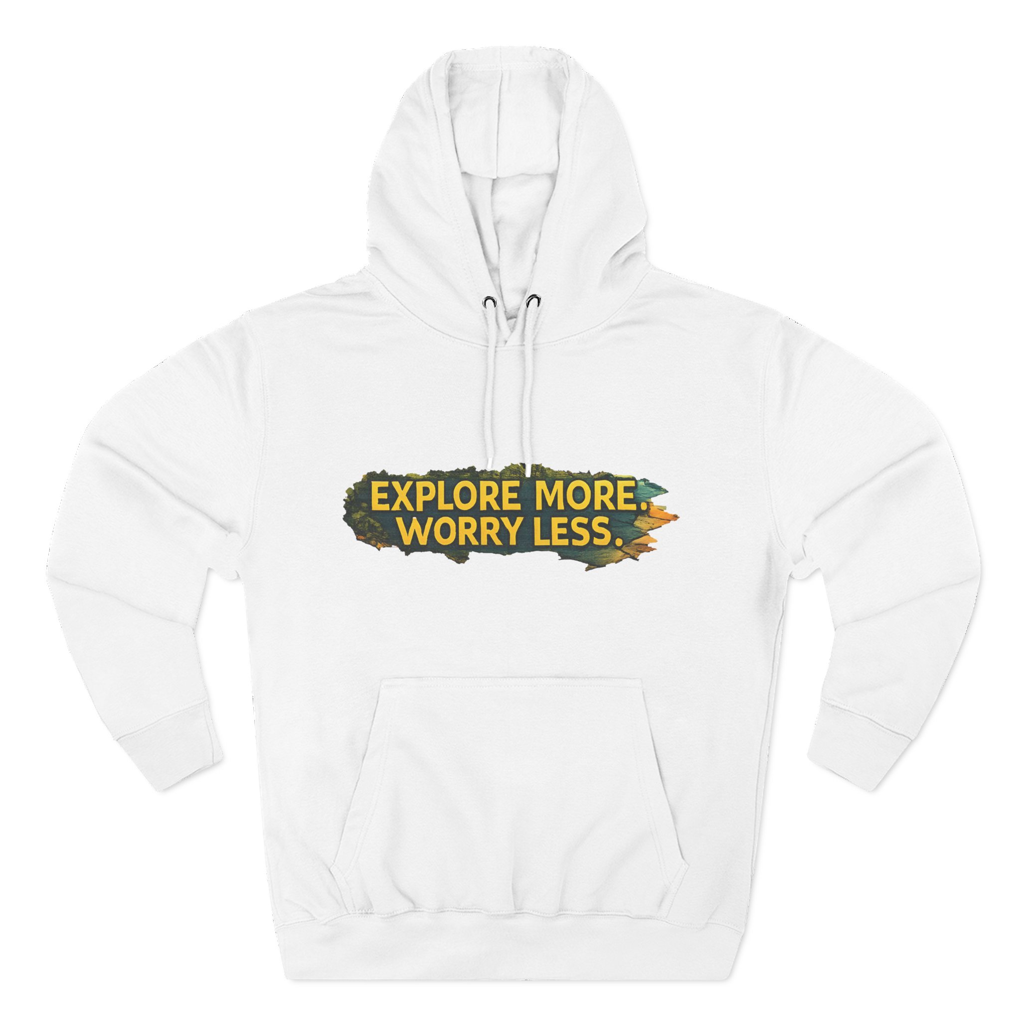 Three-Panel Fleece Hoodie - "Explore More Worry Less" Design Cubic-Line