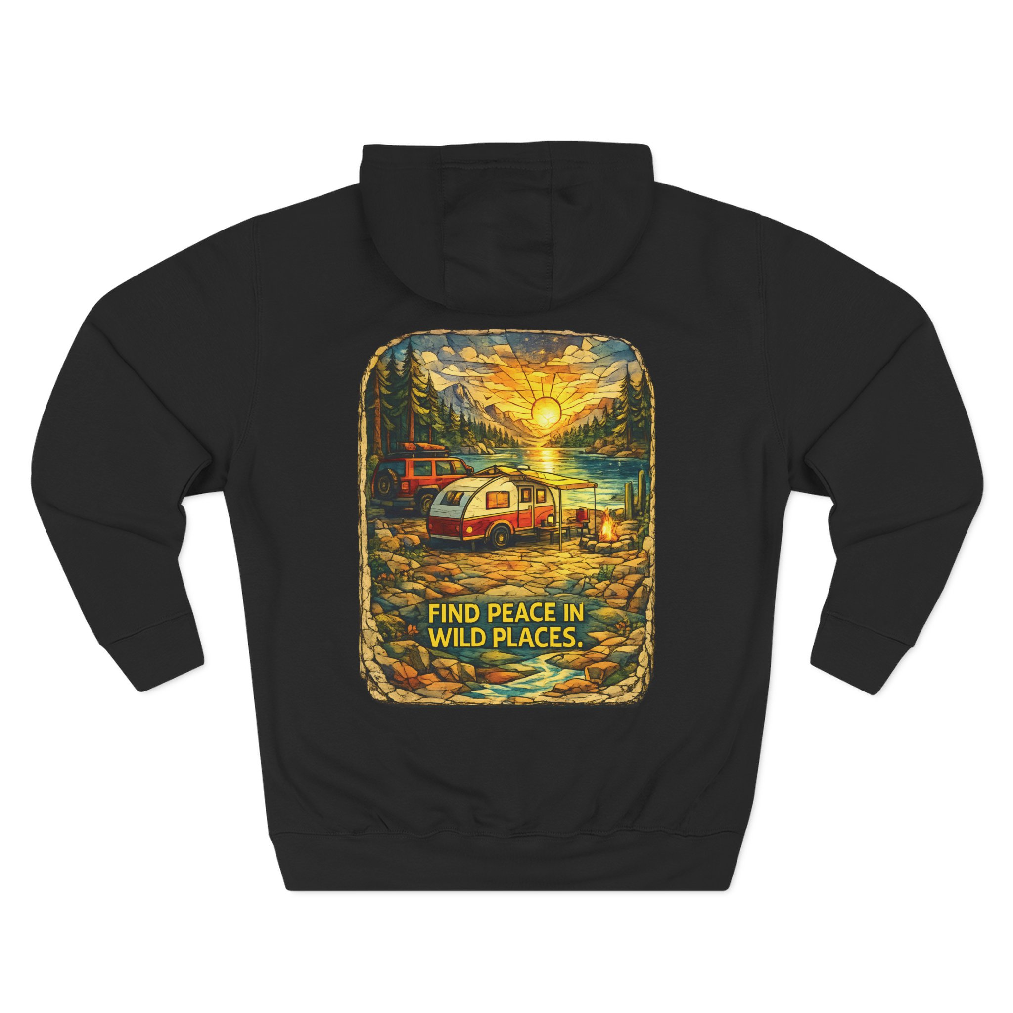 Three-Panel Fleece Hoodie - "Find Peace In Wild Places" Design Cubic-Line