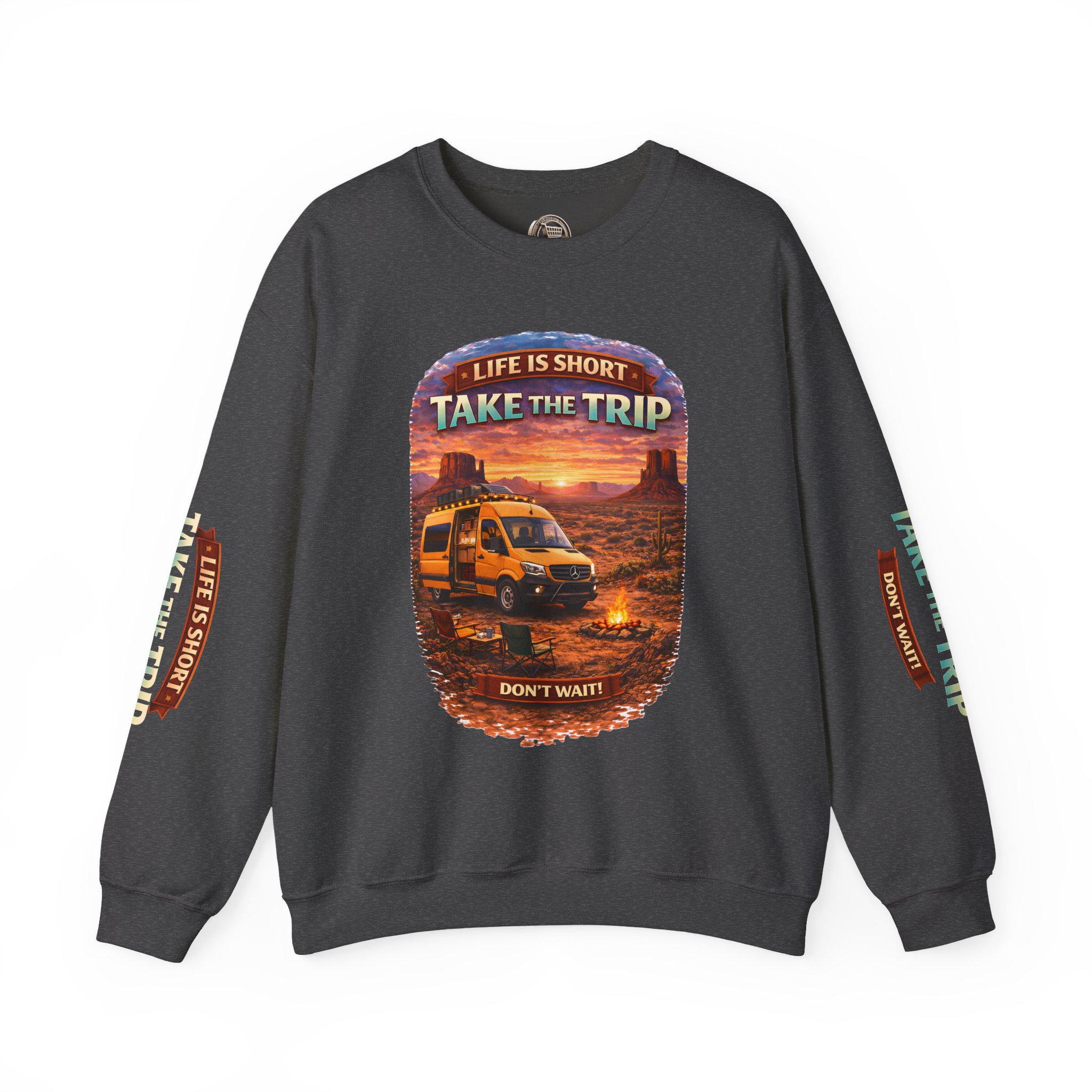 Unisex Heavy Blend™ Crewneck Sweatshirt — "Live Is Short Take The Trip" Design Scenic-Line