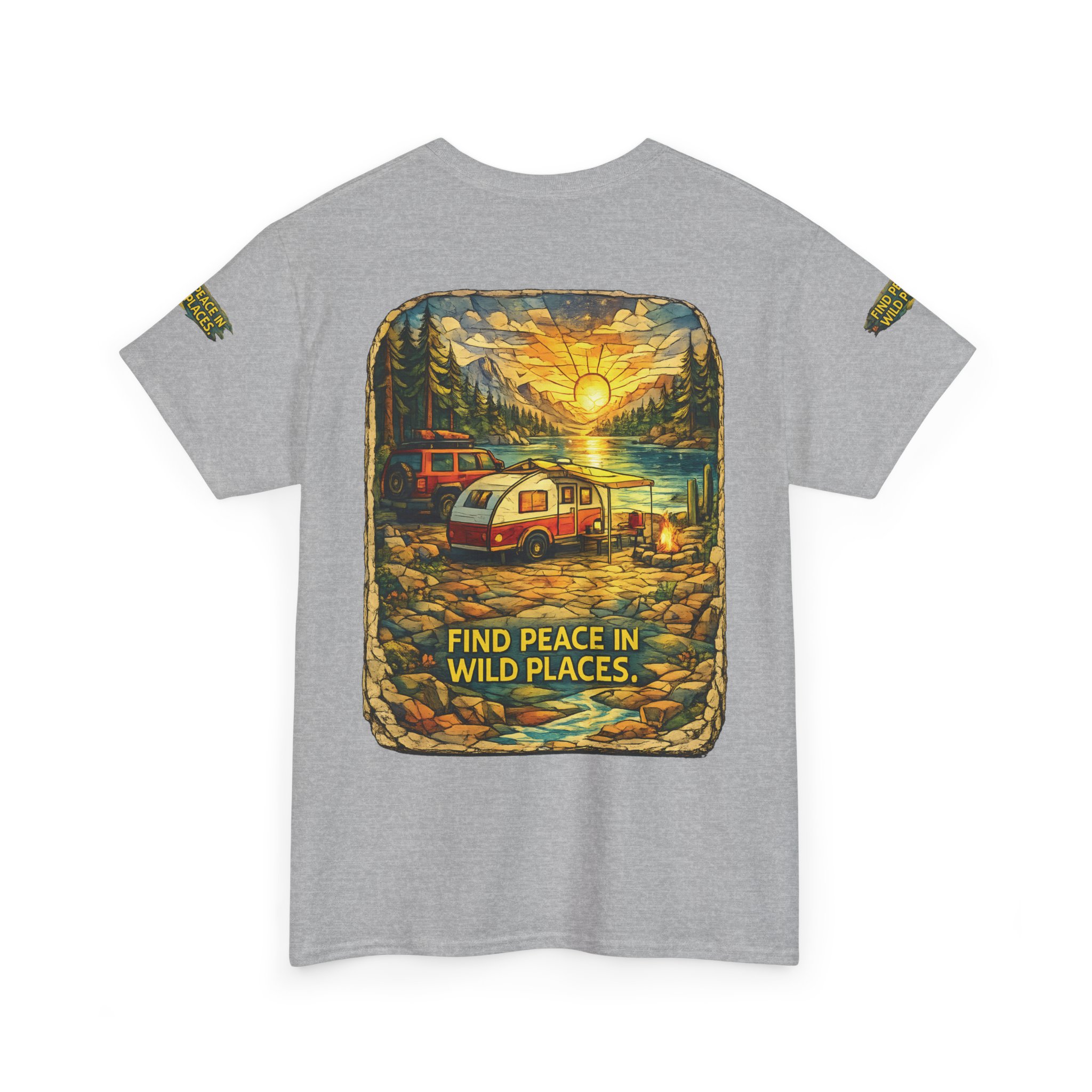 Unisex Heavy Cotton Tee — "Find Peace In Wild Places" Design Cubic-Line