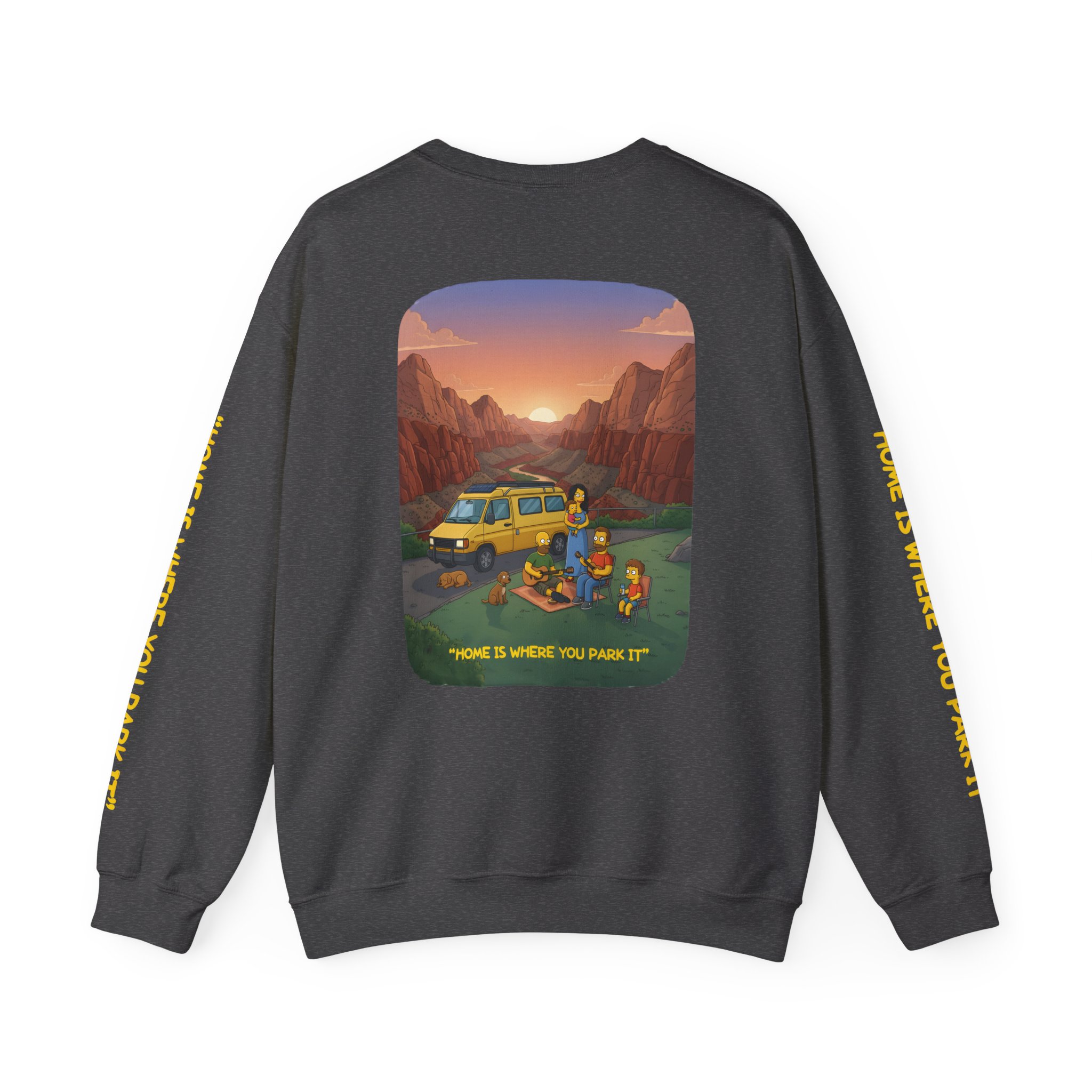 Unisex Heavy Blend™ Crewneck Sweatshirt — "Home Is Where You Park It" Design Sitcom-Line