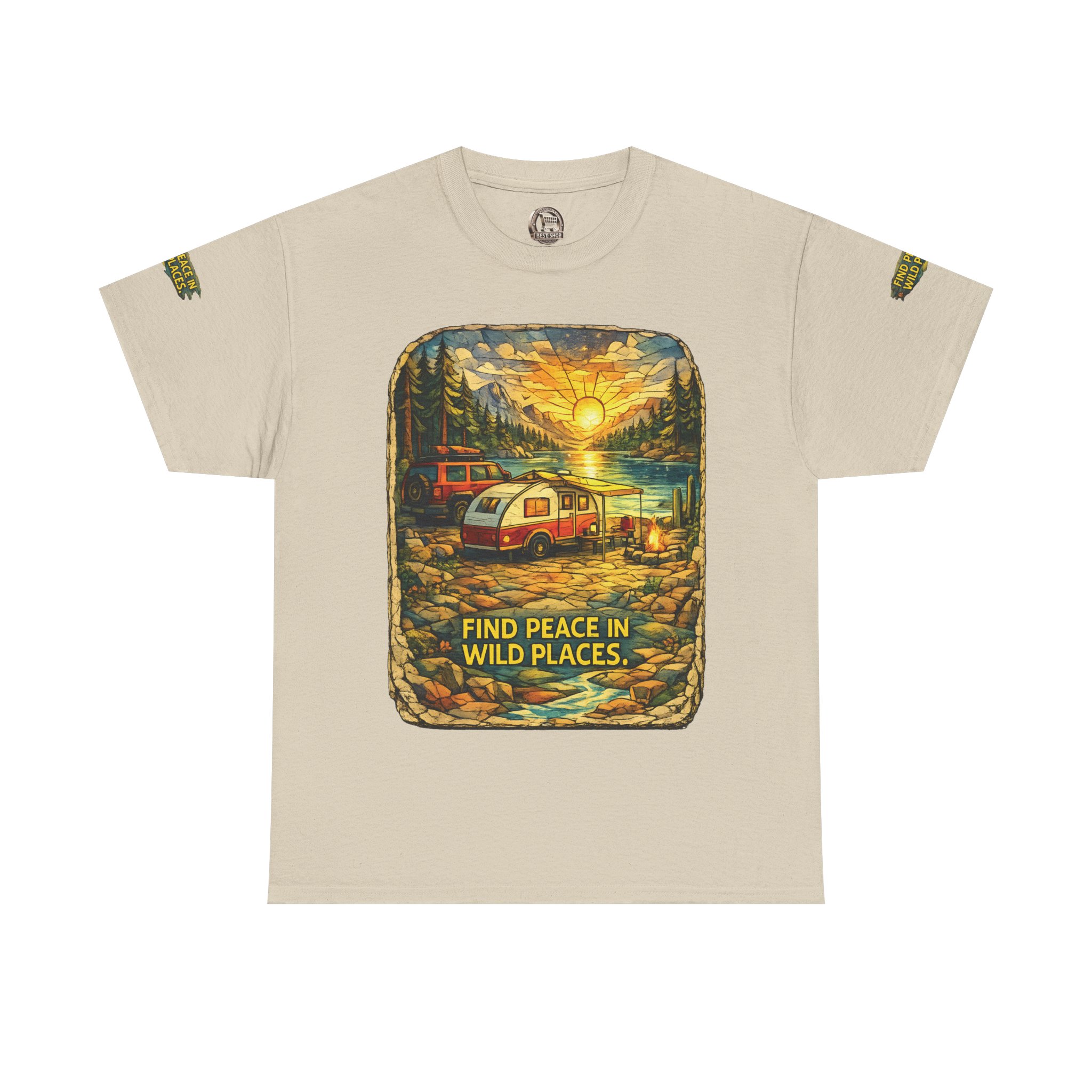 Unisex Heavy Cotton Tee — "Find Peace In Wild Places" Design Cubic-Line