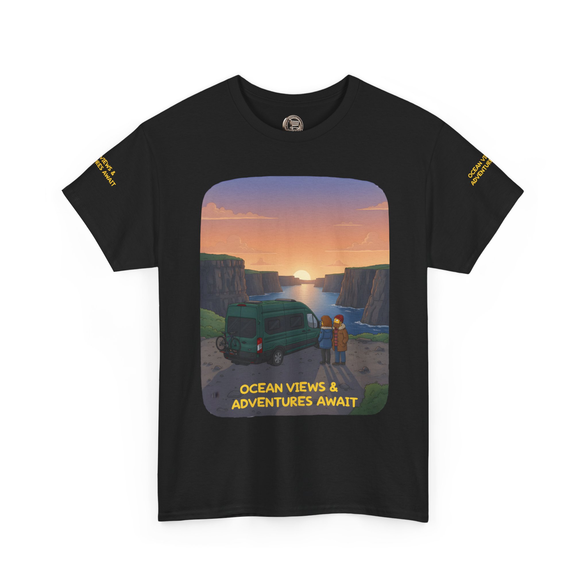 Unisex Heavy Cotton Tee — "Ocean Views-Adventures Awaits" Design Sitcom-Line