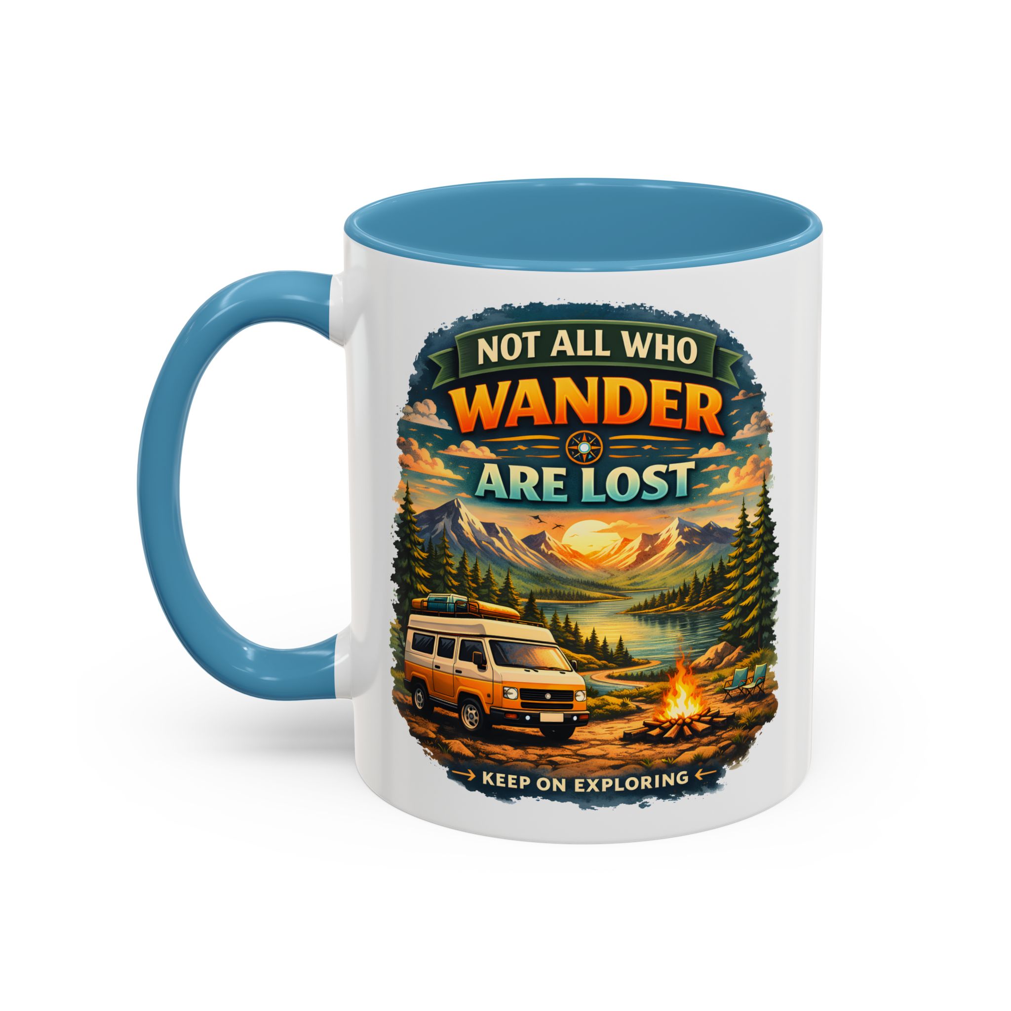 Accent Coffee Mug (11, 15oz) — "Not All Who Wander Are Lost" Design Scenic-Line