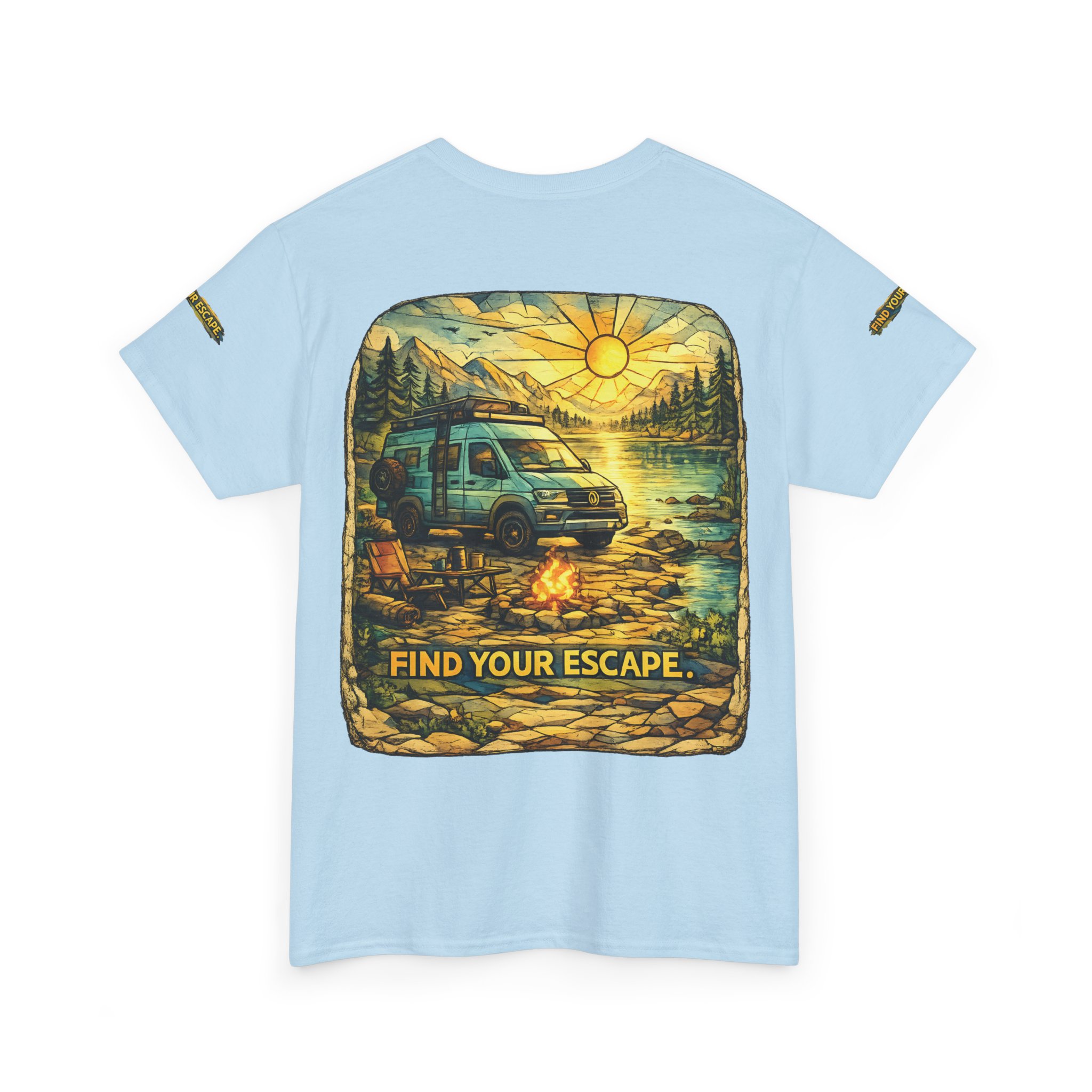 Unisex Heavy Cotton Tee — "Find Your Escape" Design Cubic-Line