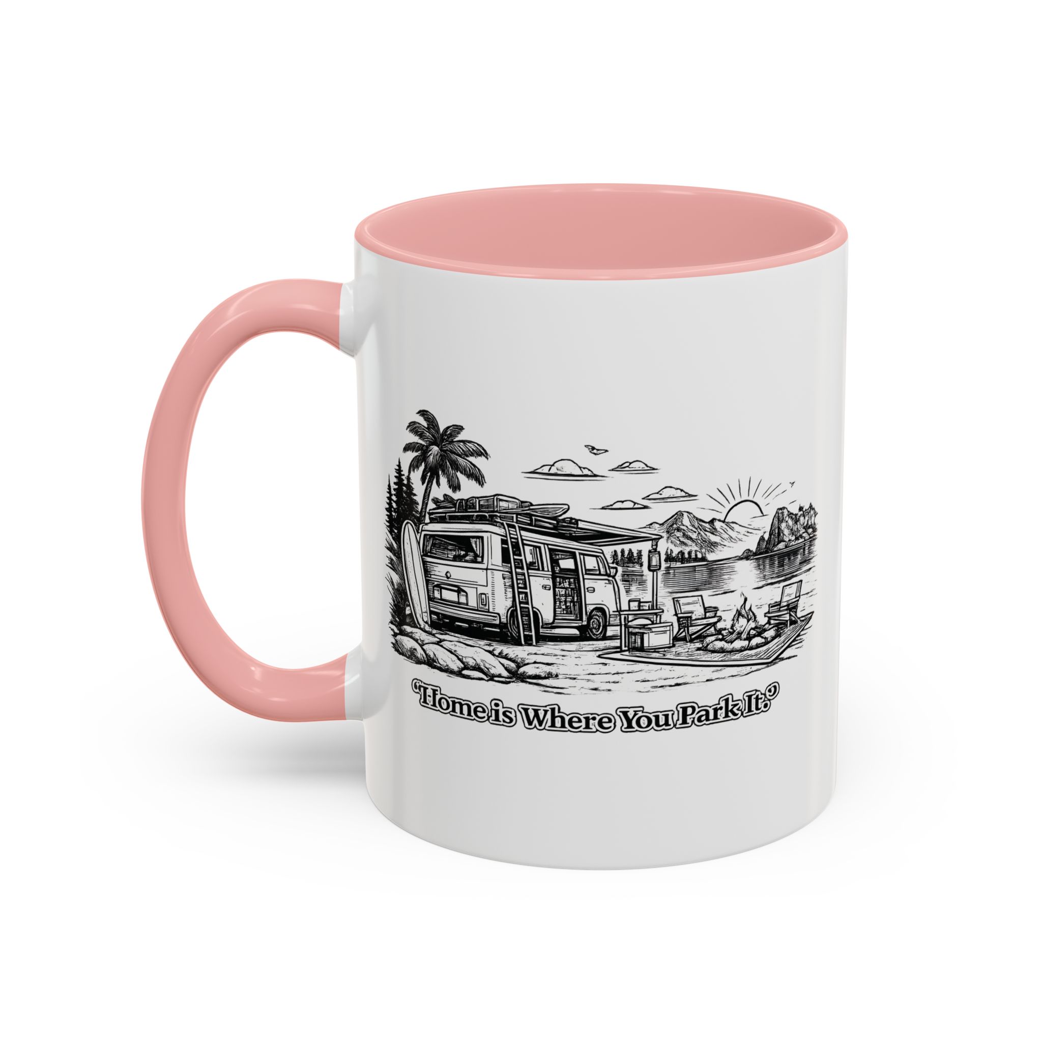Accent Coffee Mug (11, 15oz) — "Home Is Where You Park It" Design Minimal-Line