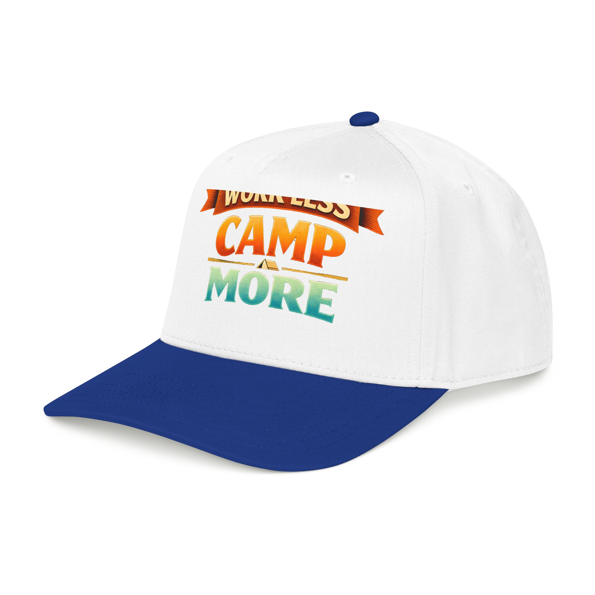 Baseball Cap - "Work Less-Camp More" Design Scenic-Line