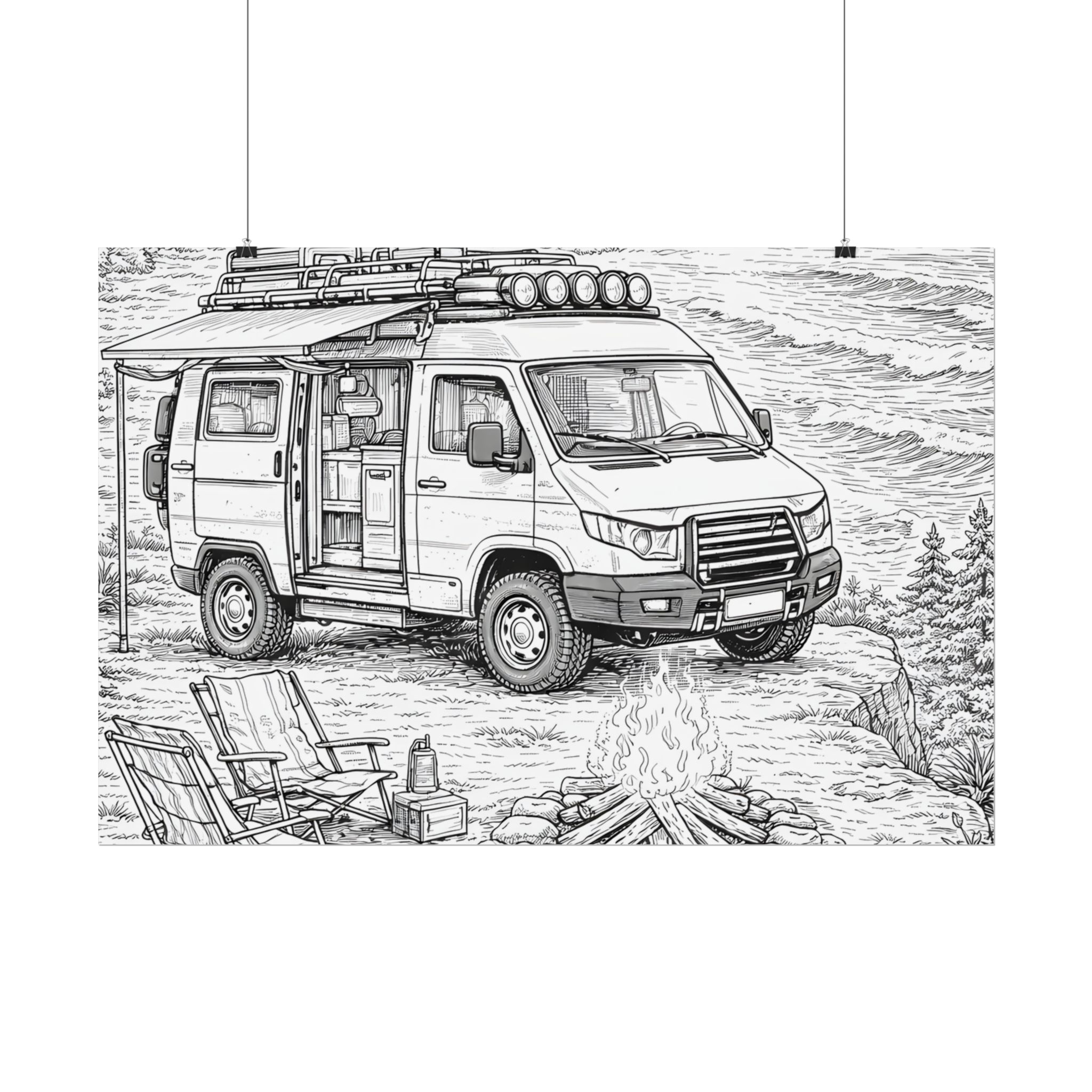 Campervan Poster — Vintage RV Camping Landscape Wall Art