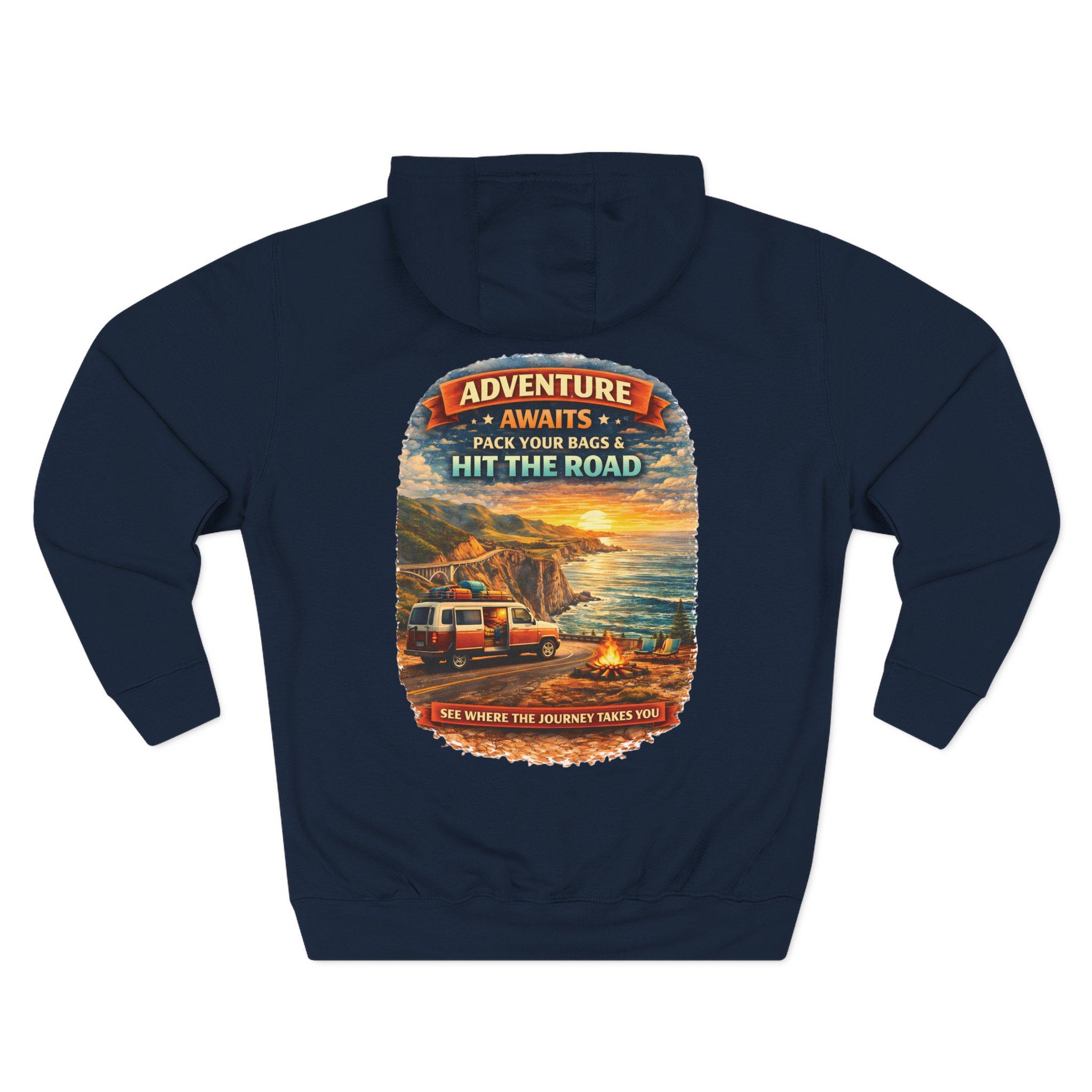 Three-Panel Fleece Hoodie - "Adventure Awaits-Pack Your Bags" Design Scenic-Line