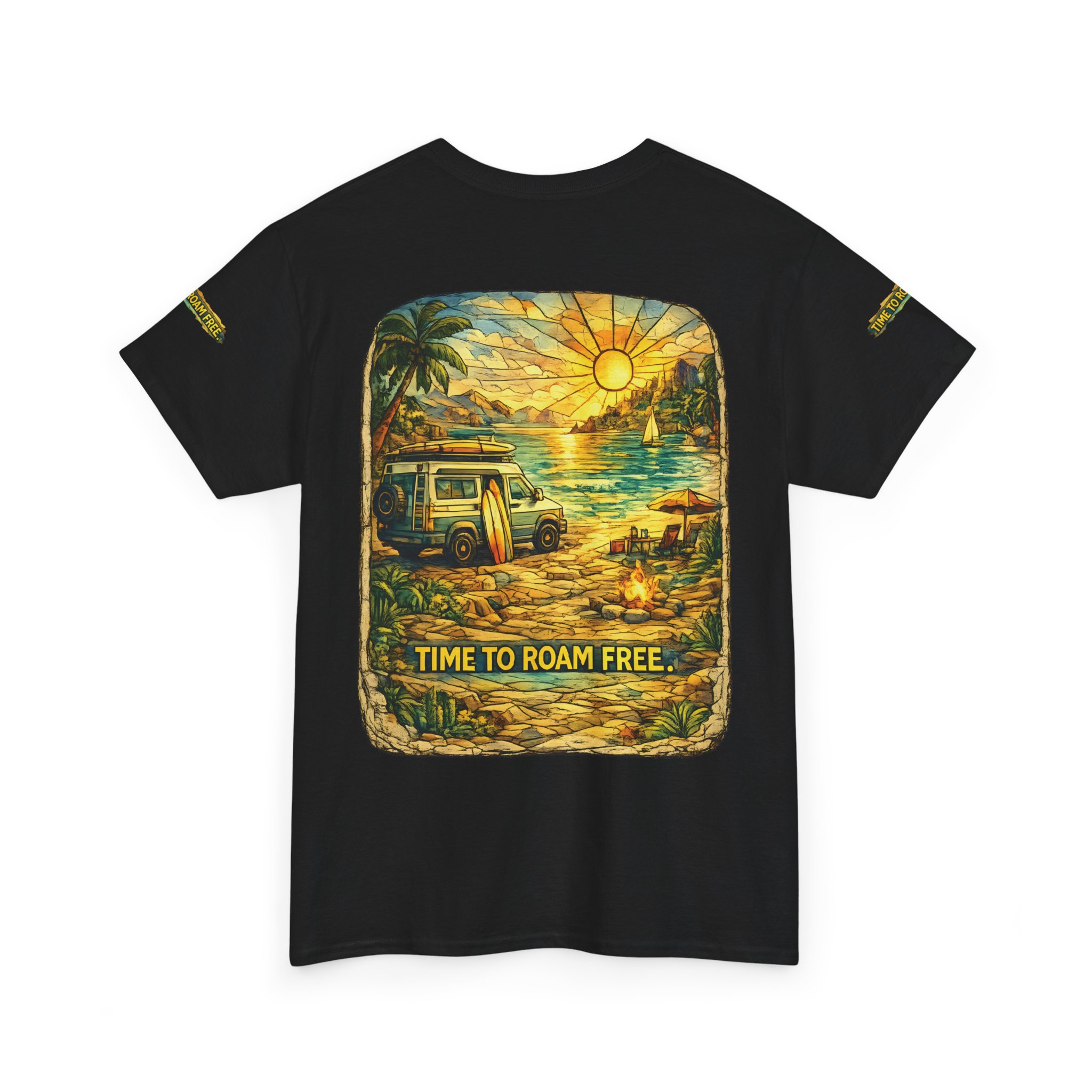 Unisex Heavy Cotton Tee — "Time To Roam Free" Design Cubic-Line