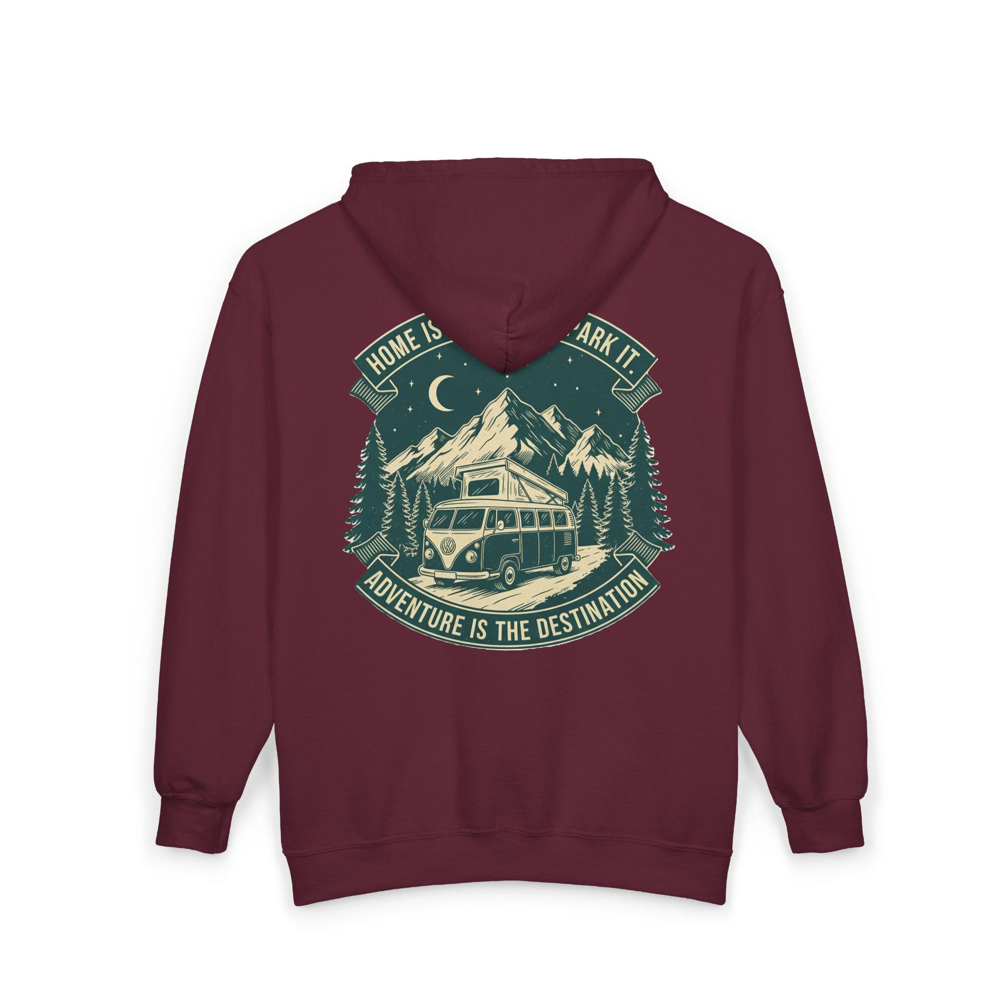 6967723695457825408_2048.jpeg Zip Hoodie — "Home Is Where You Park It-Adventure is the destination"(Only Back Printed) Camper Van Adventure Zip-Up
