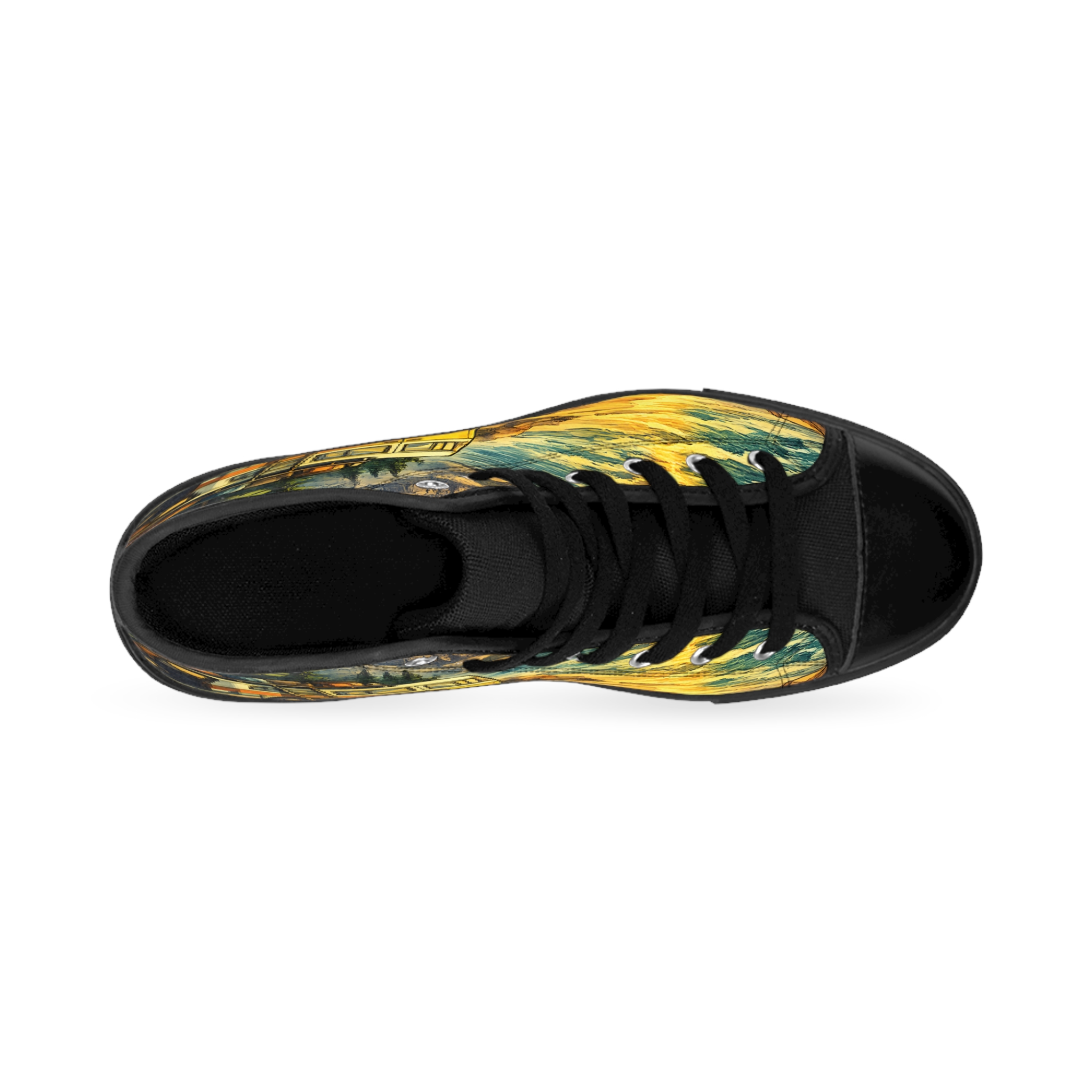 Men's High Top Sneakers — Yellow Retro Outdoor Roadtrip Shoes (Design Cubic-Line)