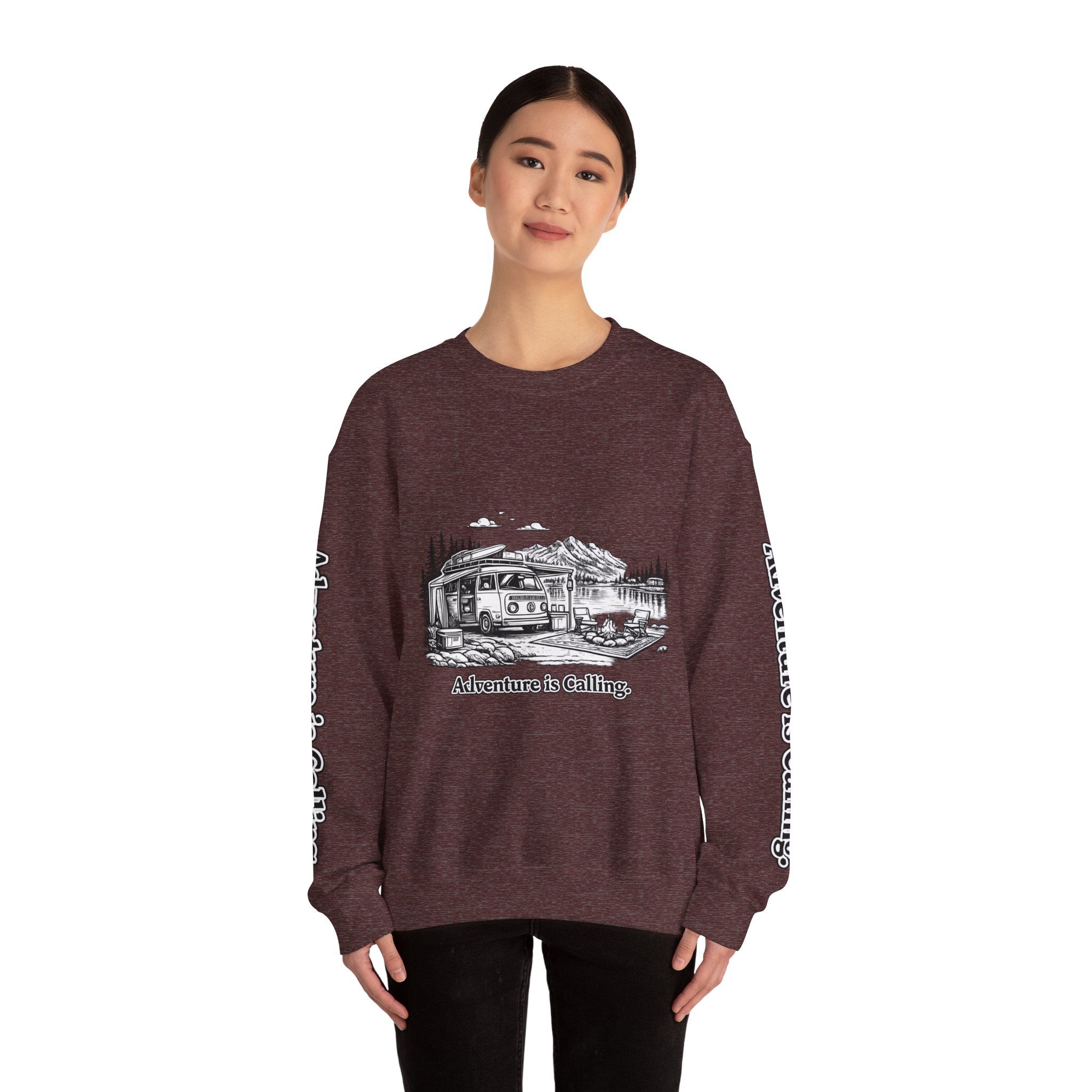 697451480369948500_2048.jpeg Unisex Heavy Blend™ Crewneck Sweatshirt — "Adventure Is Calling" Design Minimal-Line