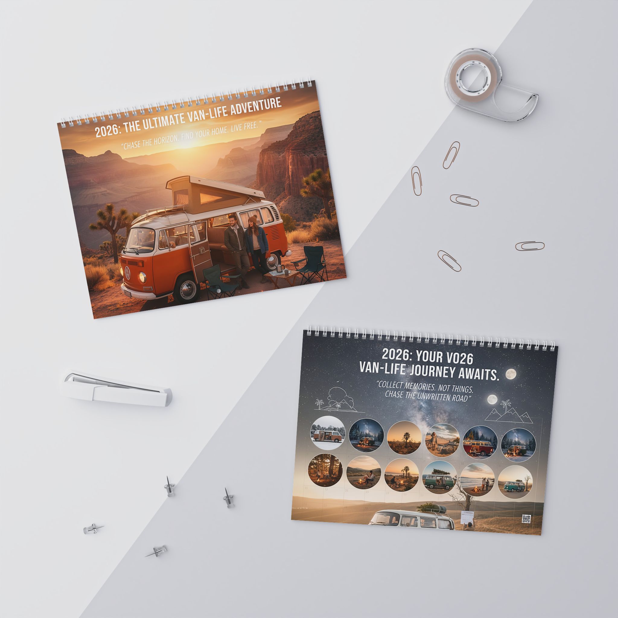 2026 Vintage Camper Wall Calendar — Adventure Van Travel Photography Calendar with Monthly Quotes