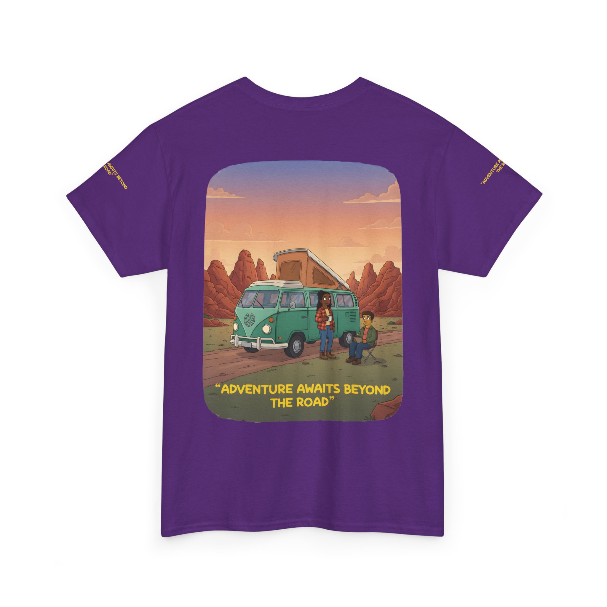 Unisex Heavy Cotton Tee — "Adventure Awaits Beyond The Road" Design Sitcom-Line