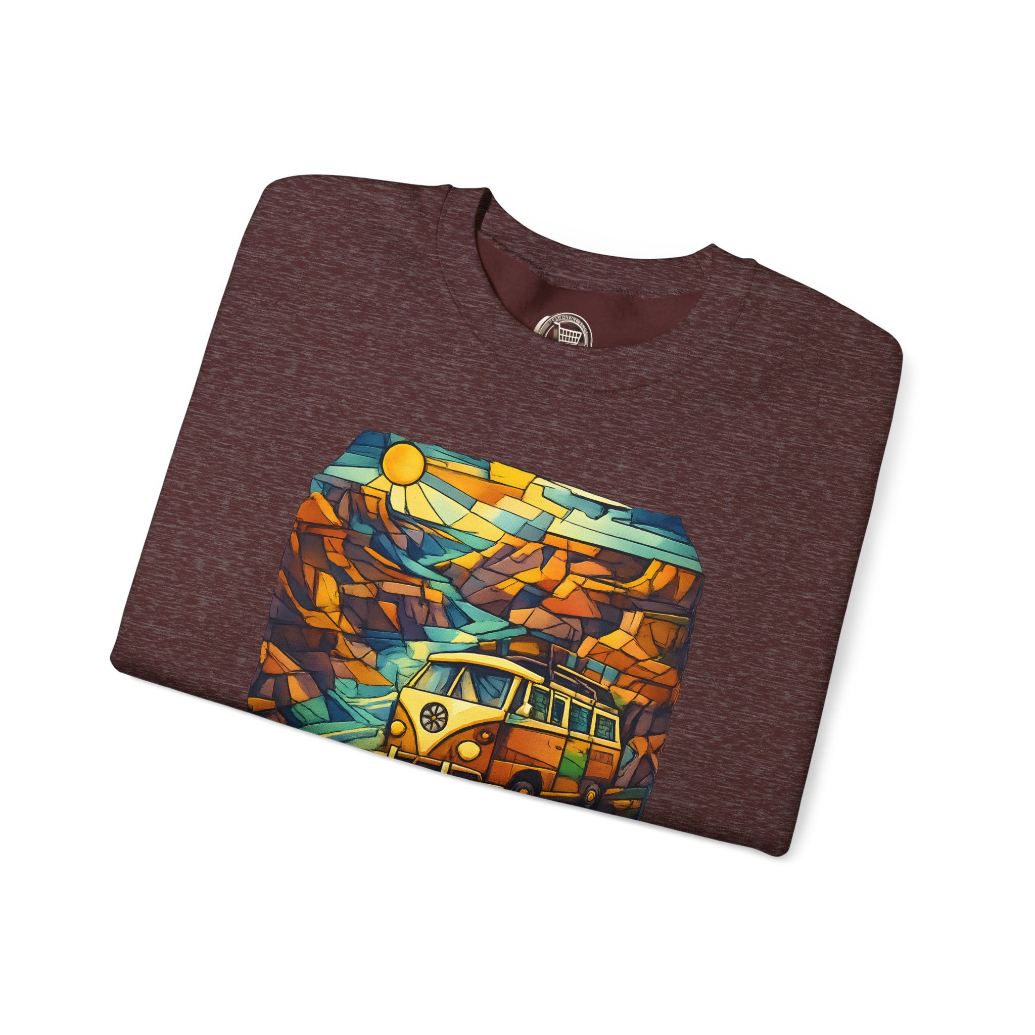Unisex Heavy Blend™ Crewneck Sweatshirt — "The Road Is A Fragmented Landscape" Design Cubic-Line