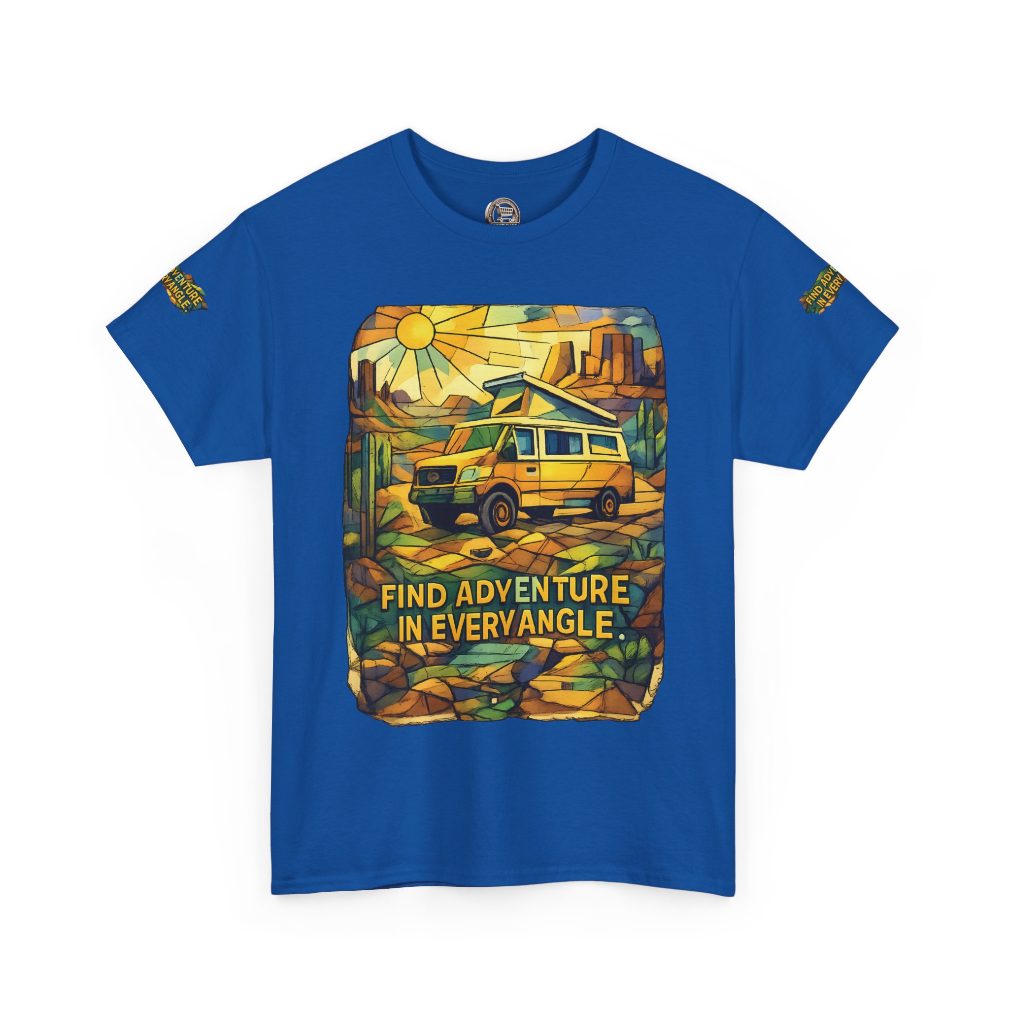 Unisex Heavy Cotton Tee — "Find Adventure In Every Corner" Design Cubic-Line