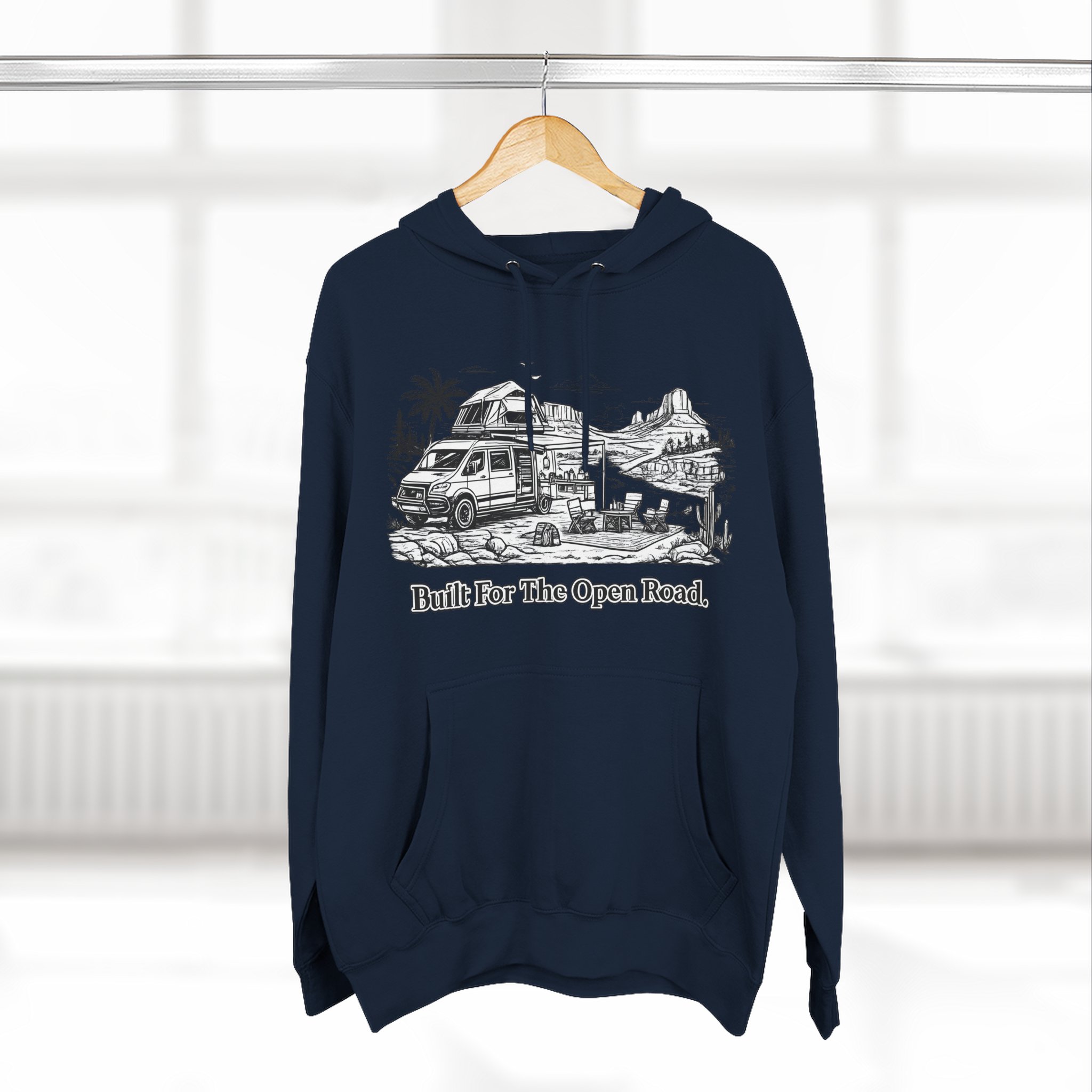 6981635605043519781_2048.jpeg Three-Panel Fleece Hoodie - "Built For The Open Road" Design Minimal-Line