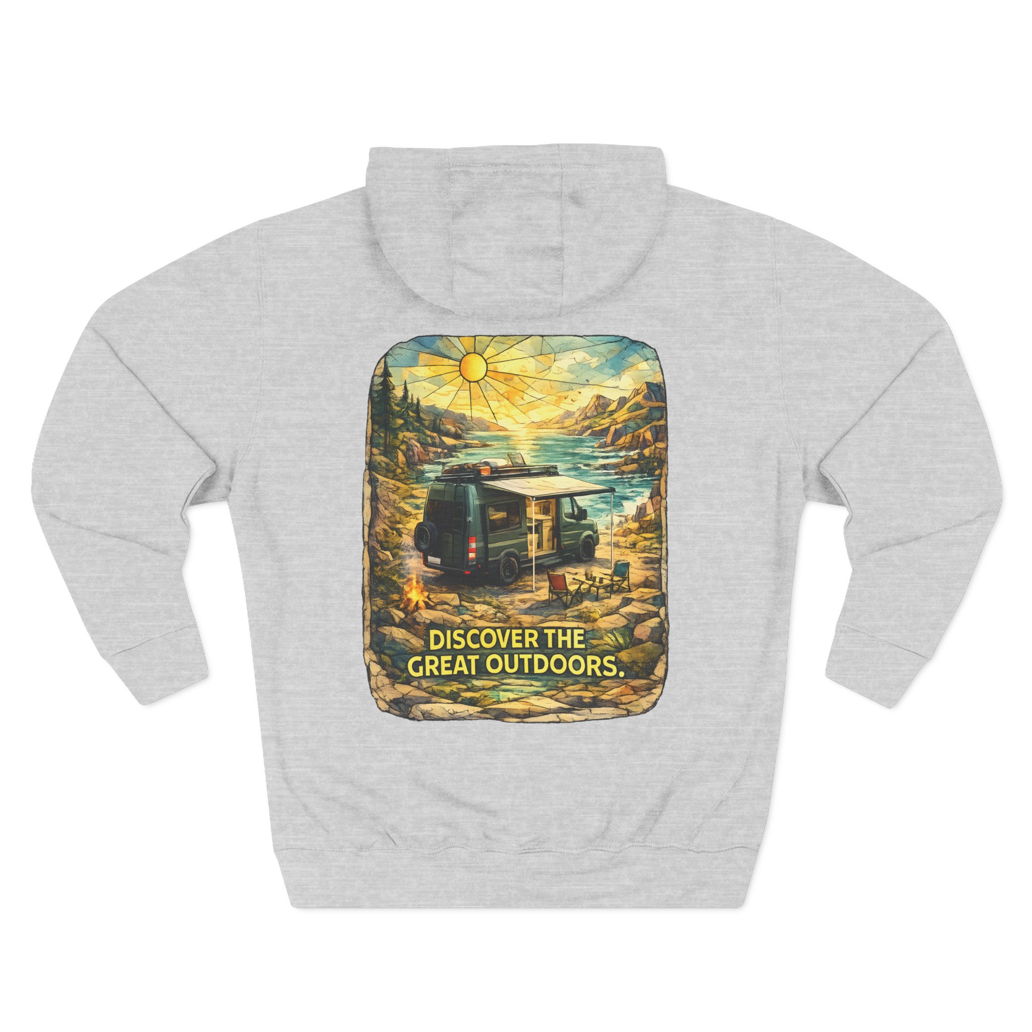 Three-Panel Fleece Hoodie - "Discover The Great Outdoors" Design Cubic-Line