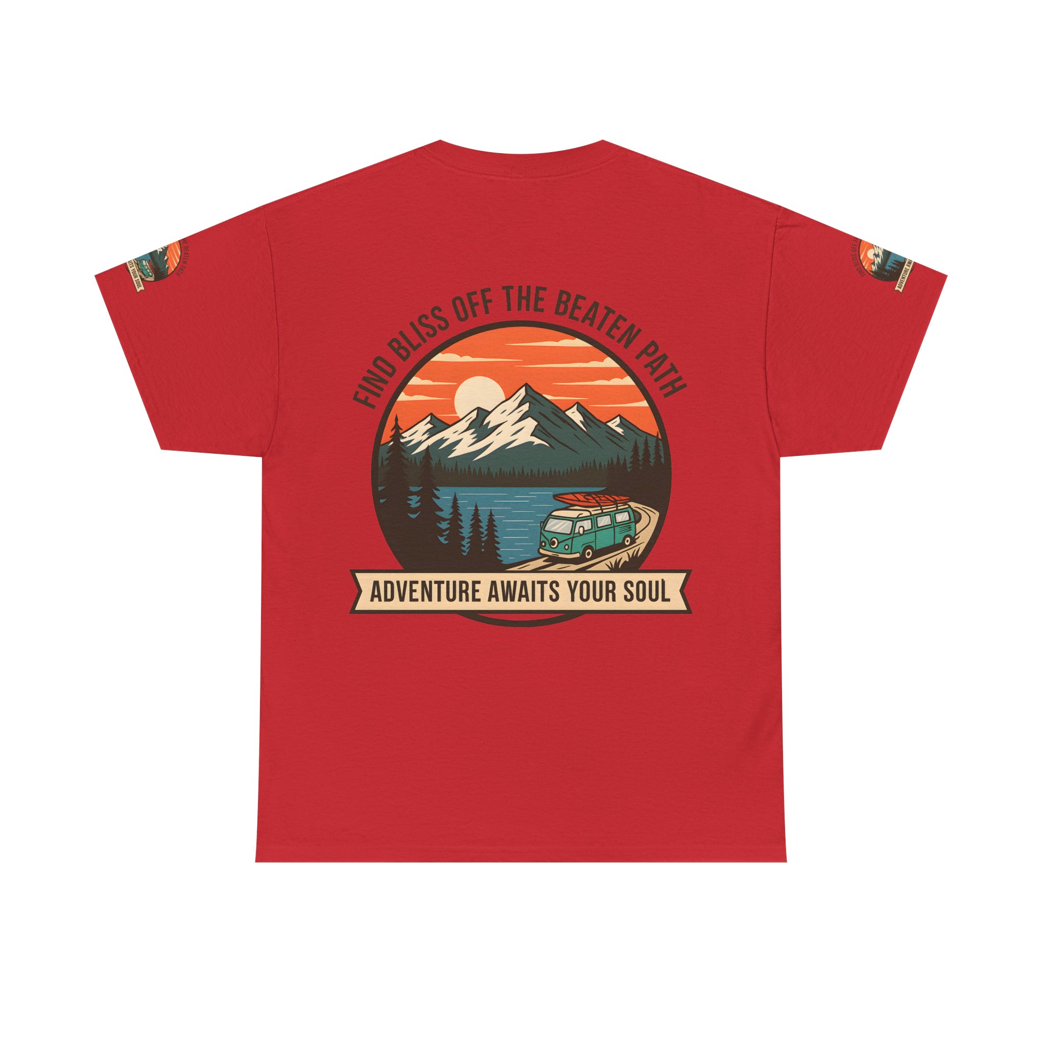 Unisex Heavy Cotton Tee — "Find Bliss Off the Beaten Path" Mountain & Camper T‑Shirt