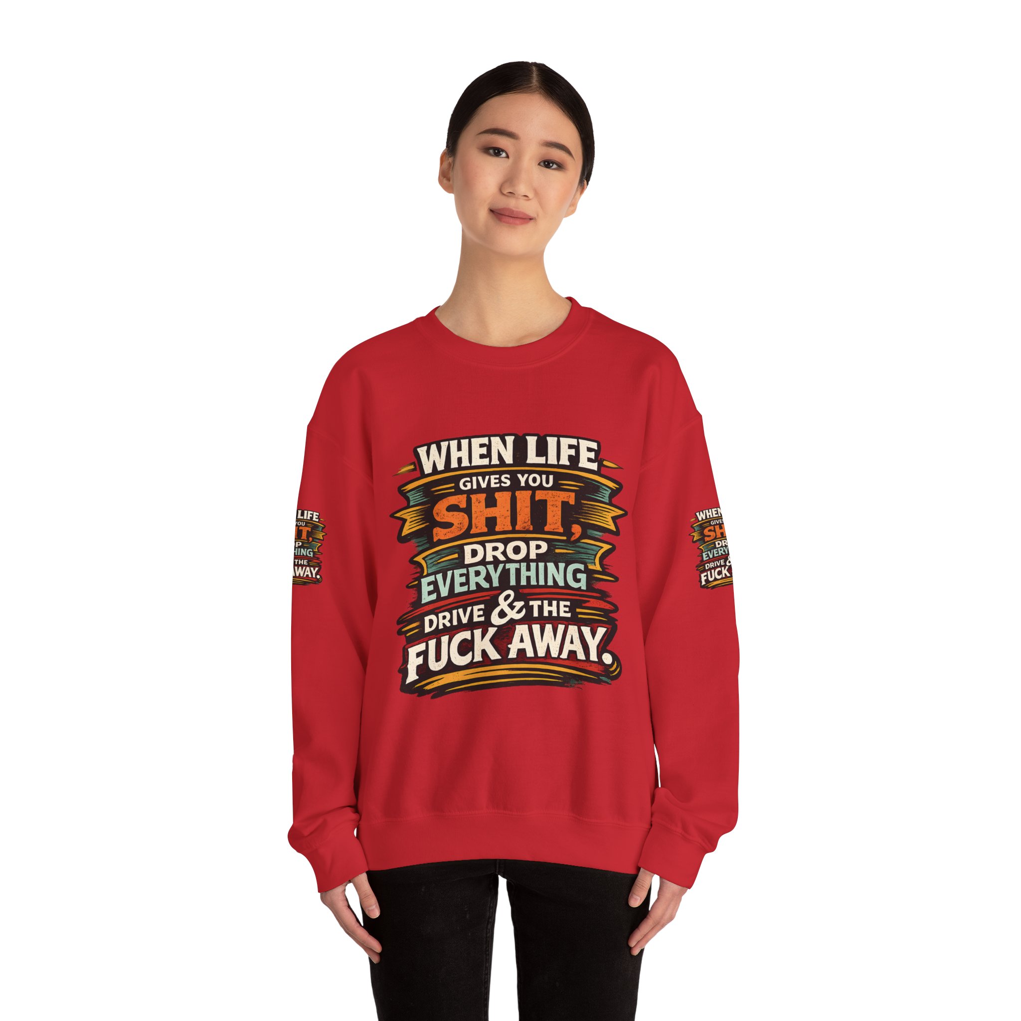 Unisex Heavy Blend™ Crewneck Sweatshirt — "When Live Gives You Shit" Design F**K-Line