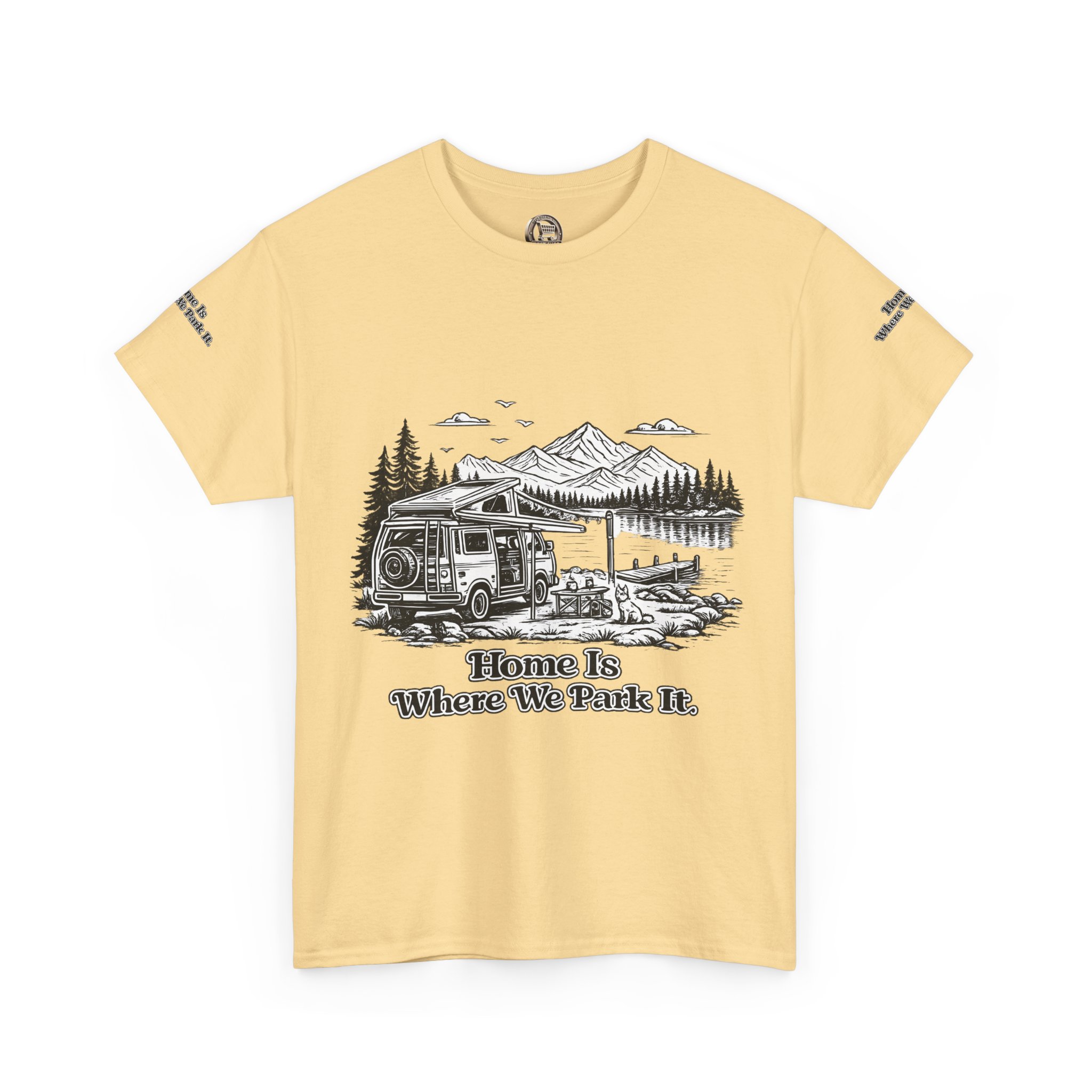 Unisex Heavy Cotton Tee — "Home Is Where You Park It" Design Minimal-Line