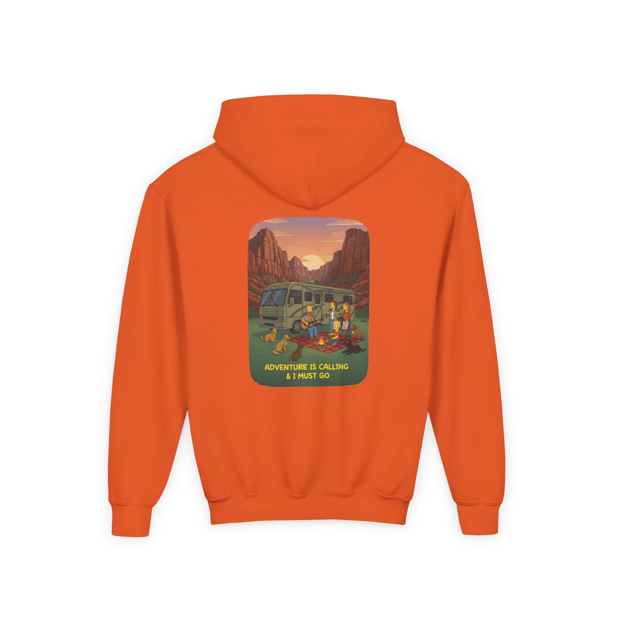 Youth Hoodie(Gildan) – "Adventure Is Calling-I Must Go" (Design Sitcom-Line)
