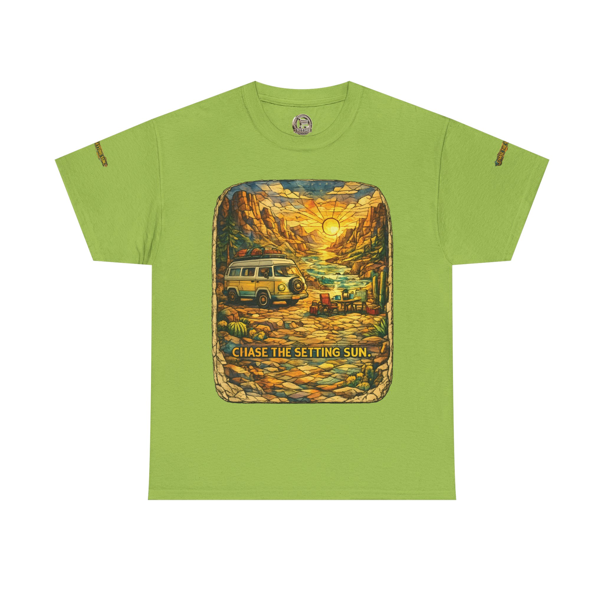 Unisex Heavy Cotton Tee — "Chase The Settings Sun" Design Cubic-Line