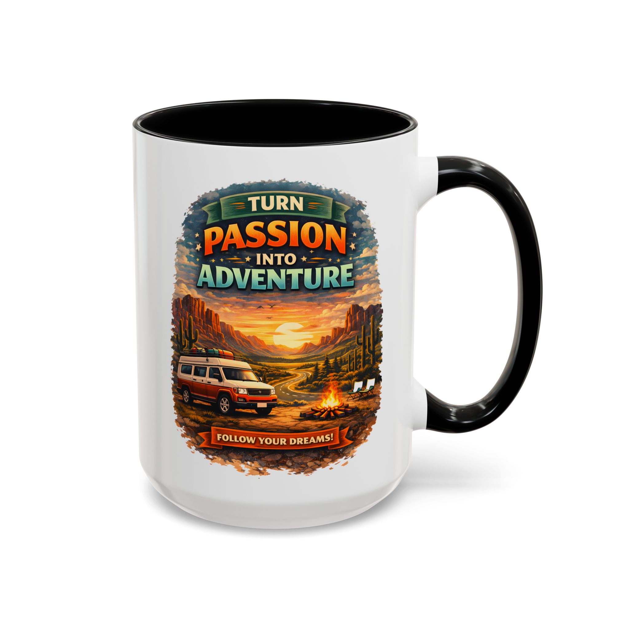 Accent Coffee Mug (11, 15oz) — "Turn Passion Into Adventure" Design Scenic-Line