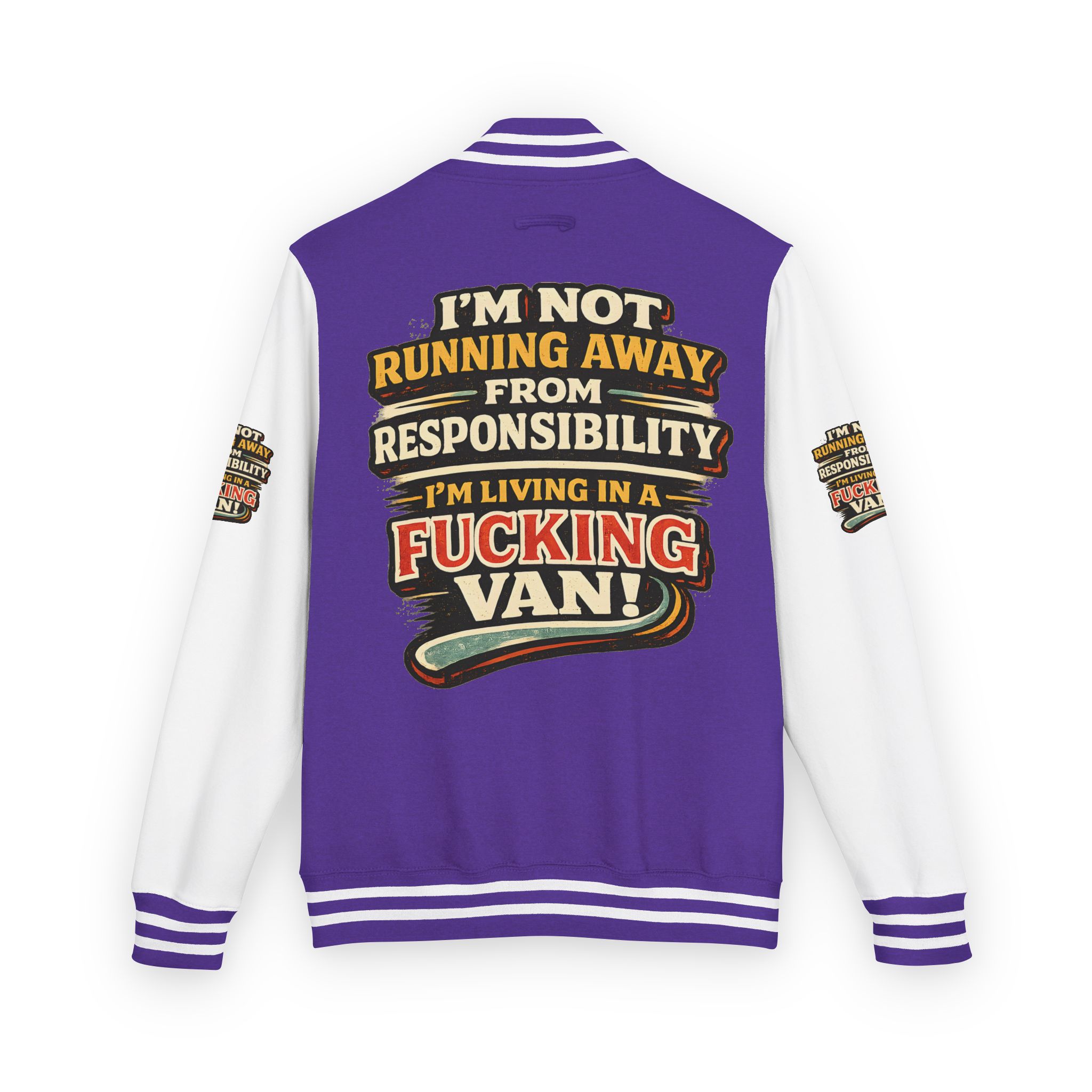 Unisex Heavyweight Letterman Jacket — "I`m Not running Away" Design F**K-Line